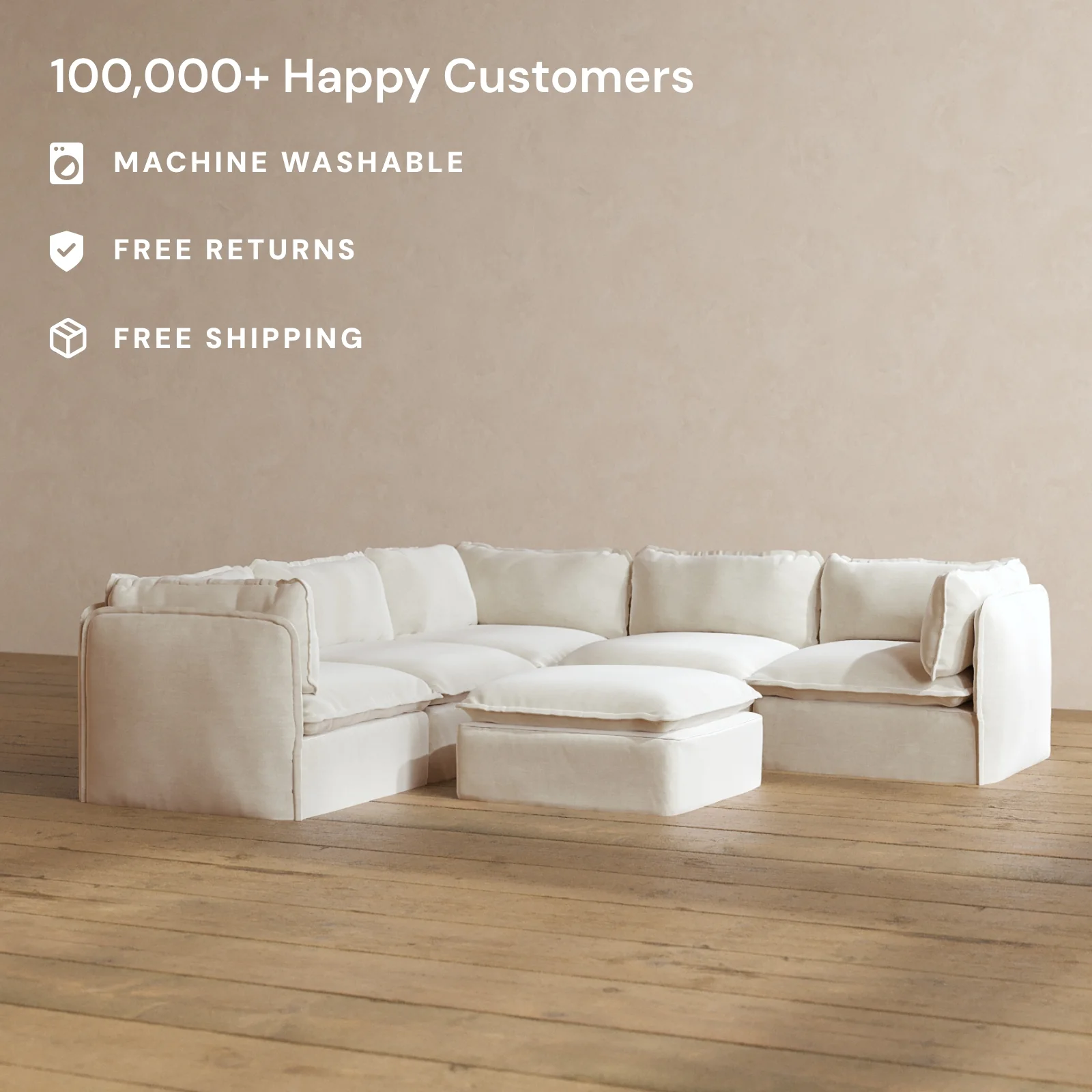 Slipcover Only - Modular Washable 4-Seater Corner Sectional + Ottoman in Coco - Image 2