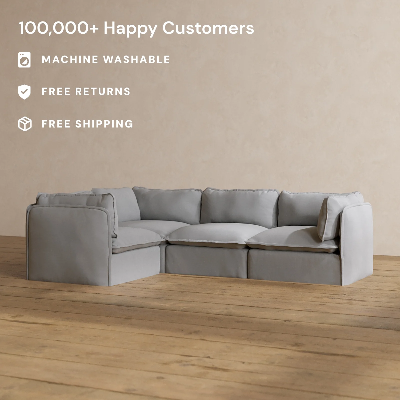 Slipcover Only - Modular Washable 4-Seater Corner Sectional in Pumice - Image 2
