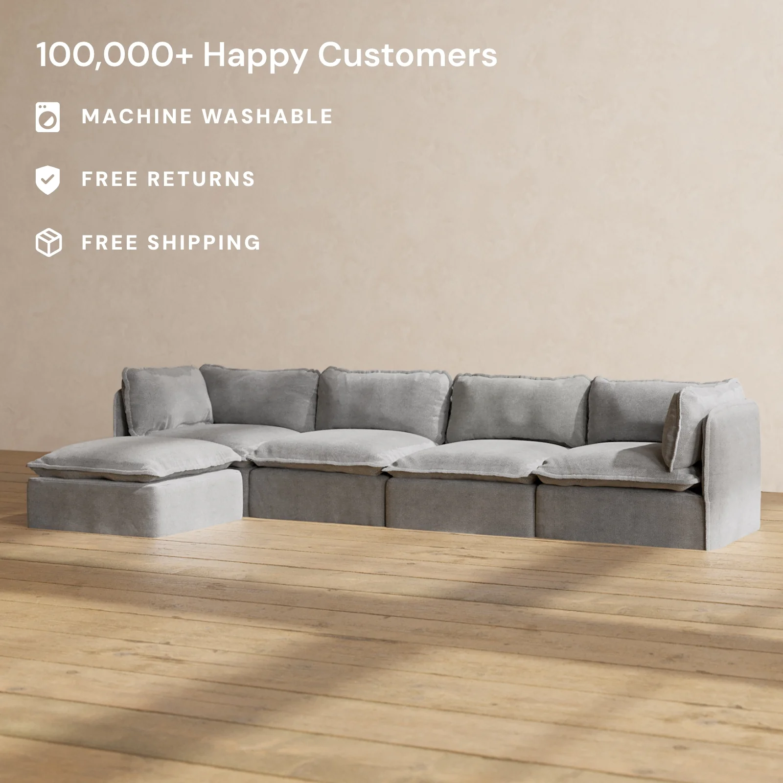 Slipcover Only - Modular Washable 4-Seater Sectional in Ash - Image 2
