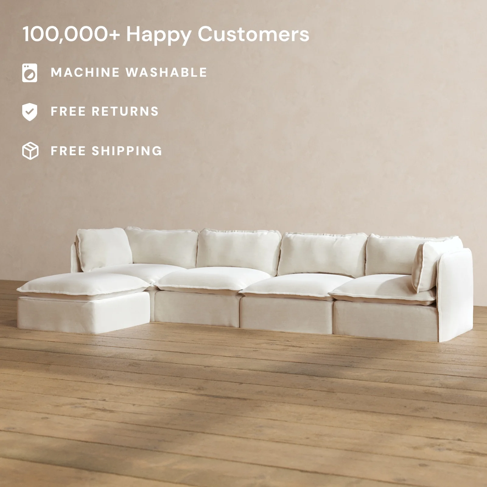 Slipcover Only - Modular Washable 4-Seater Sectional in Coco - Image 2