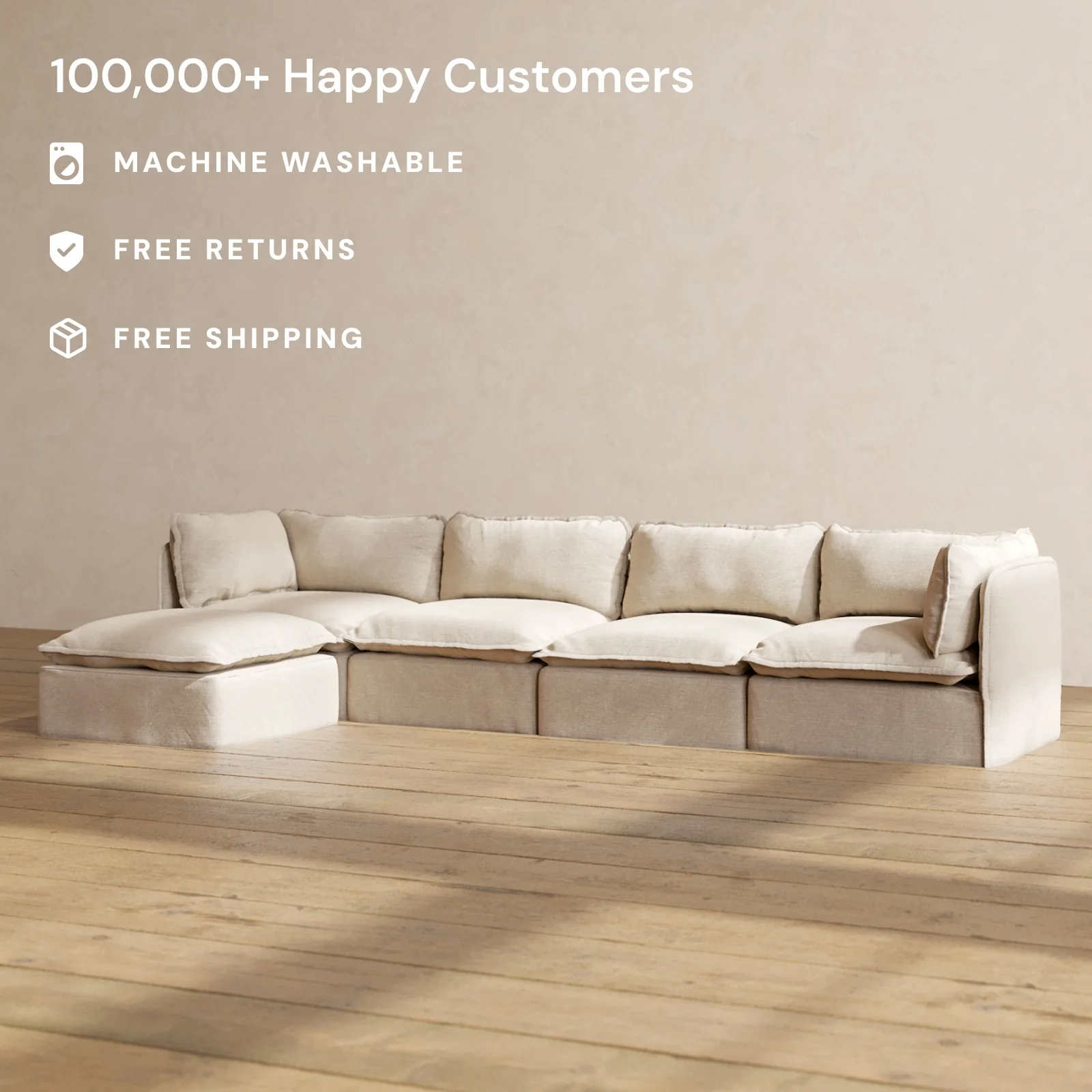 Slipcover Only - Modular Washable 4-Seater Sectional in Oat - Image 2