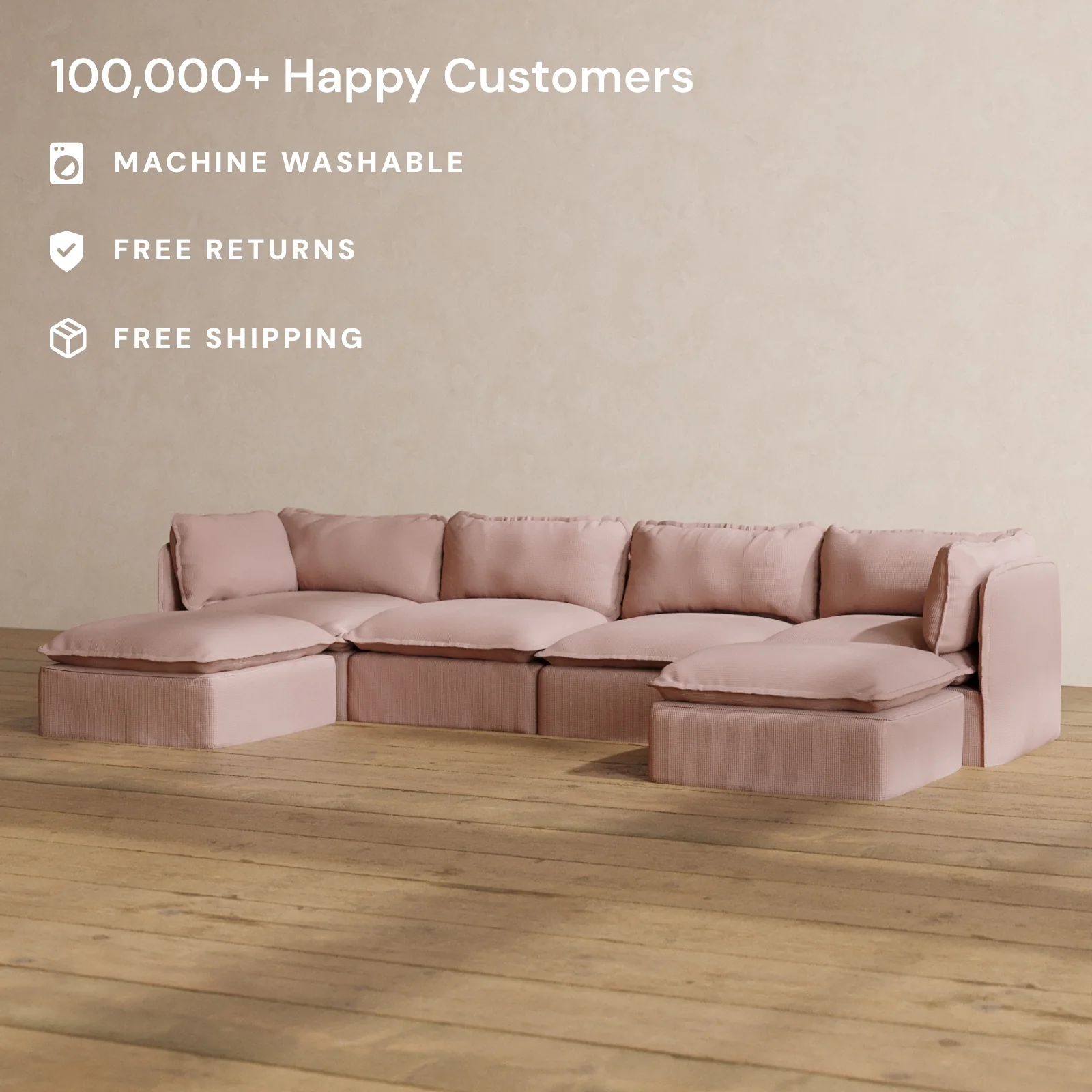 Slipcover Only - Modular Washable 4-Seater U-Sectional in Sakura - Image 2