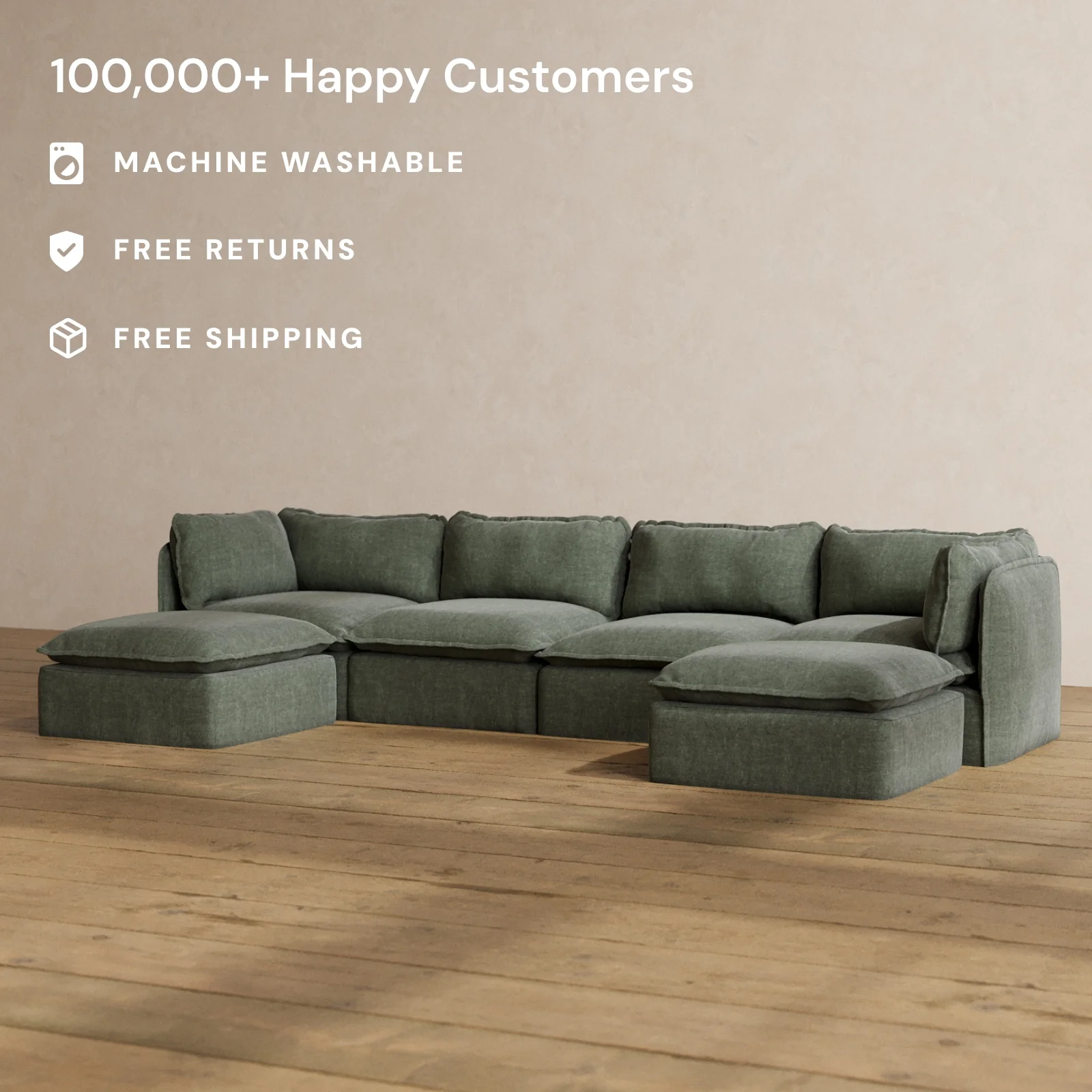 Slipcover Only - Modular Washable 4-Seater U-Sectional in Willow - Image 2