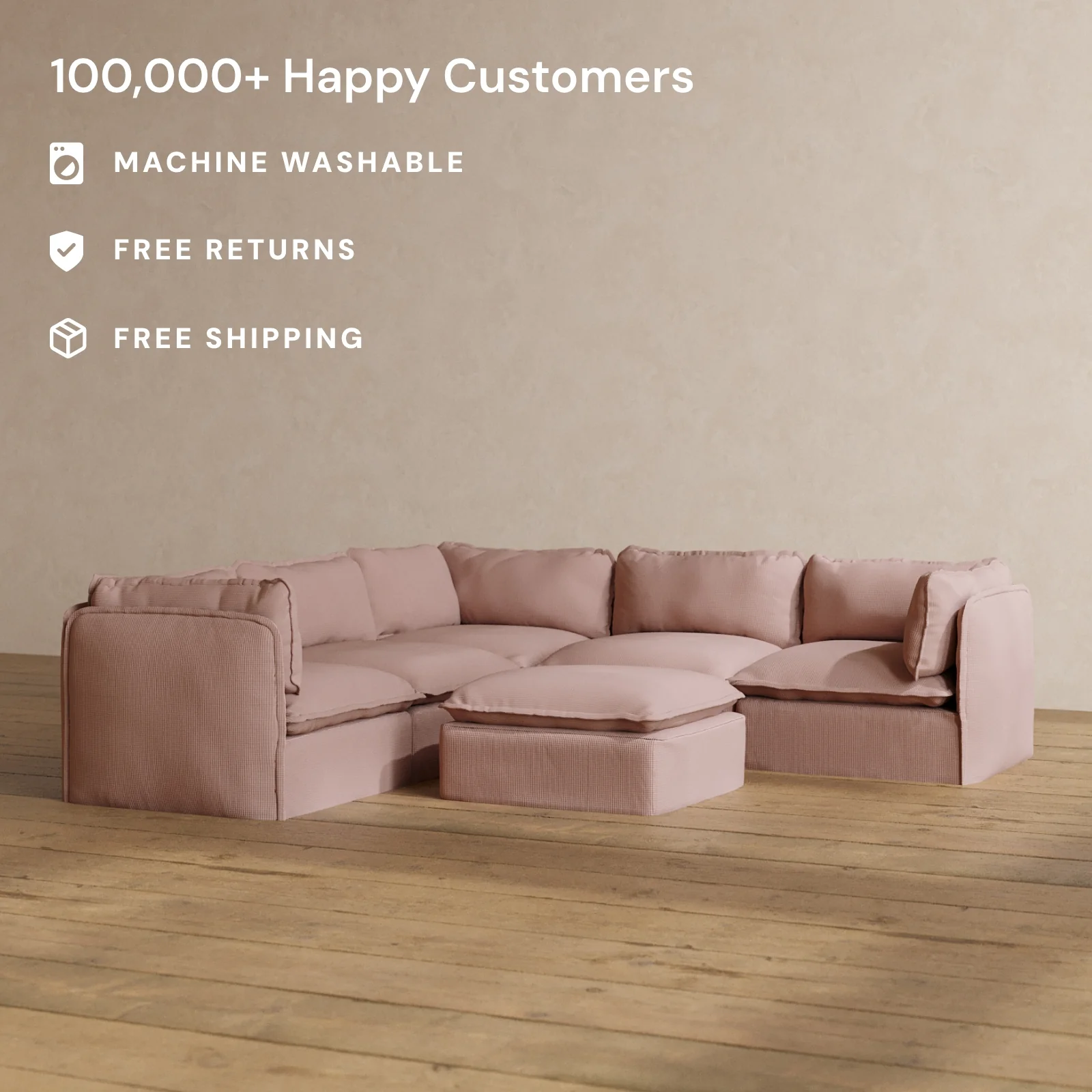 Slipcover Only - Modular Washable 5-Seater Corner Sectional + Ottoman in Sakura - Image 2