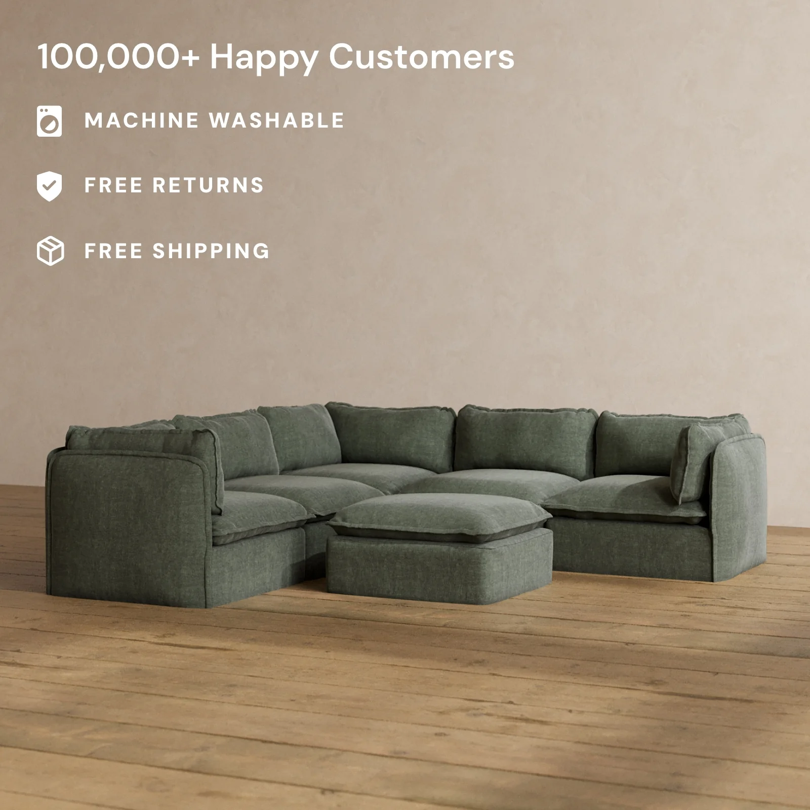 Slipcover Only - Modular Washable 5-Seater Corner Sectional + Ottoman in Willow - Image 2