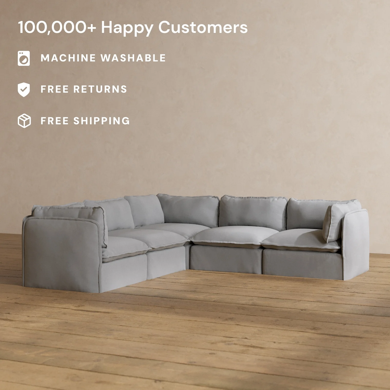 Slipcover Only - Modular Washable 5-Seater Corner Sectional in Pumice - Image 2