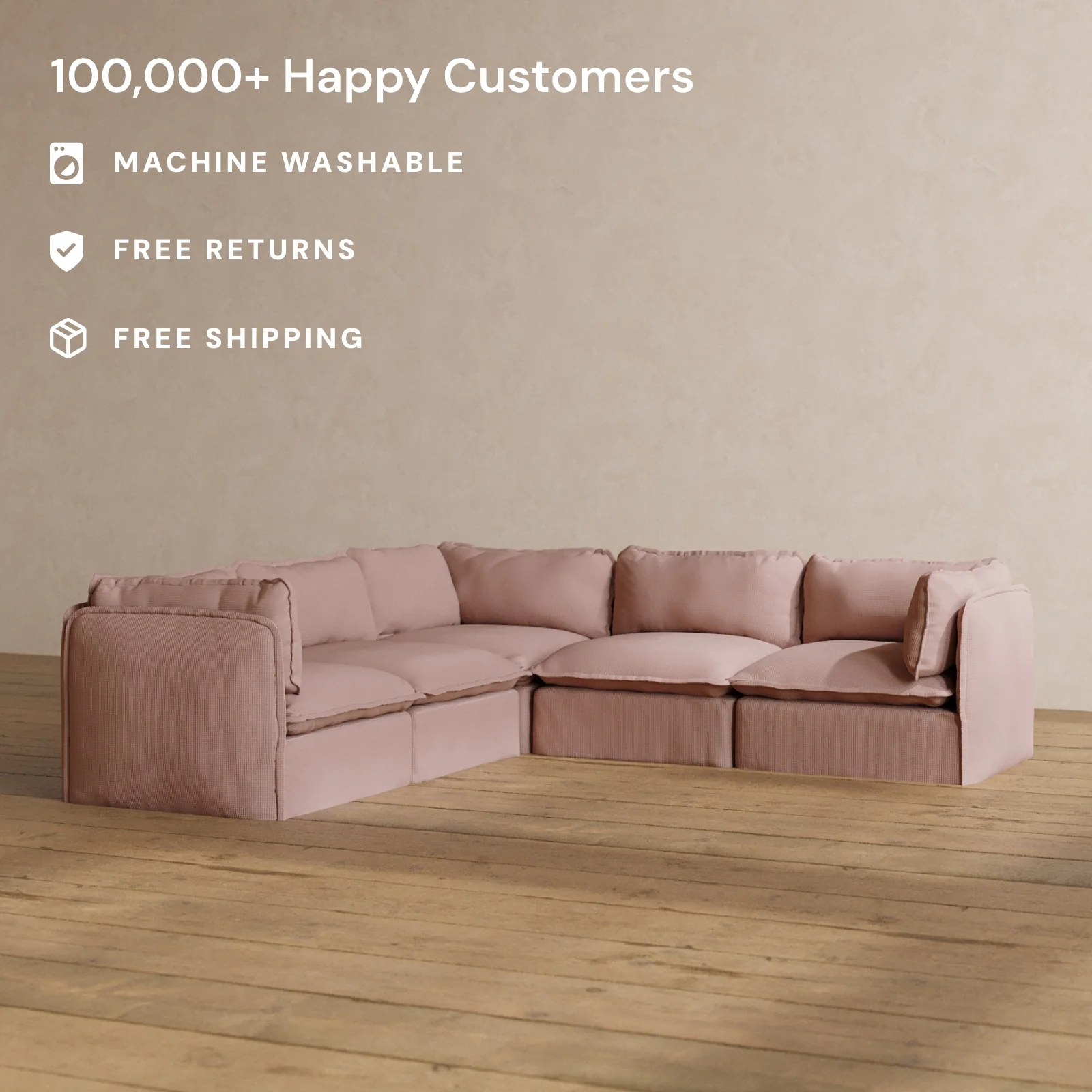 Slipcover Only - Modular Washable 5-Seater Corner Sectional in Sakura - Image 2