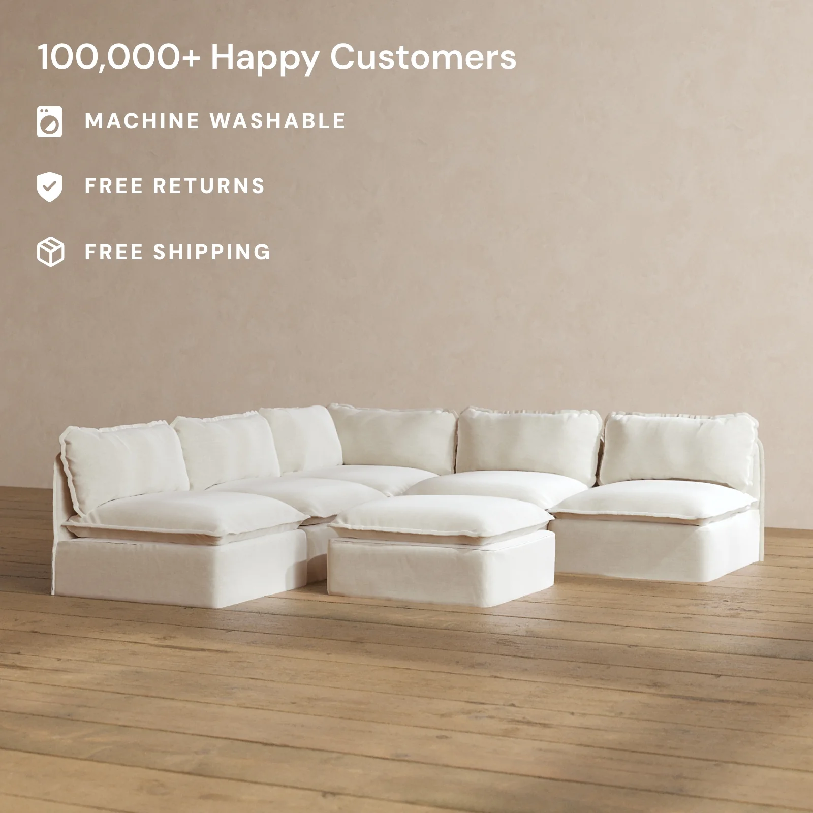 Slipcover Only - Modular Washable 5-Seater Open-Ends Corner Sectional + Ottoman in Coco - Image 2