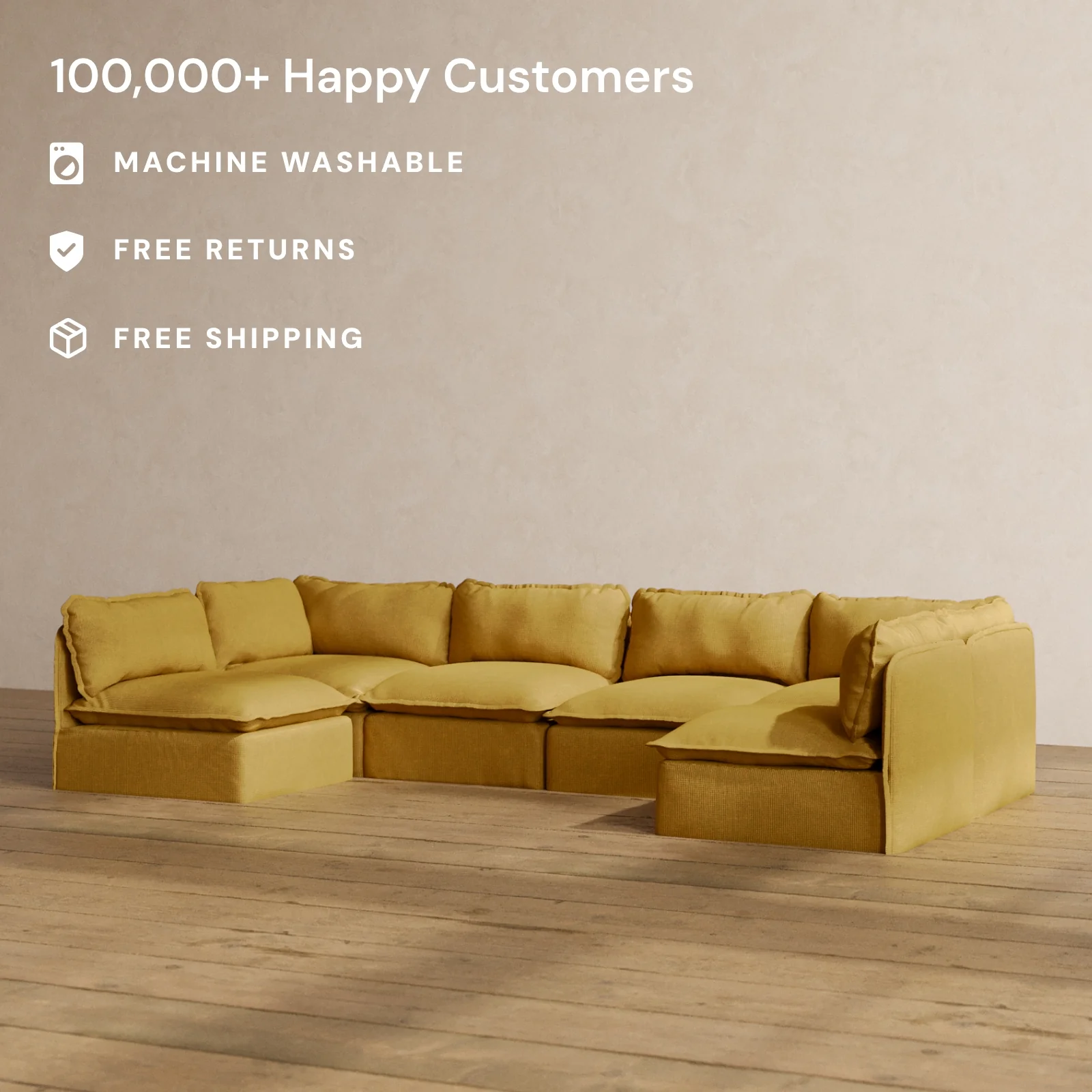 Slipcover Only - Modular Washable 6-Seater Open-Ends U-Sectional in Kiiro - Image 2