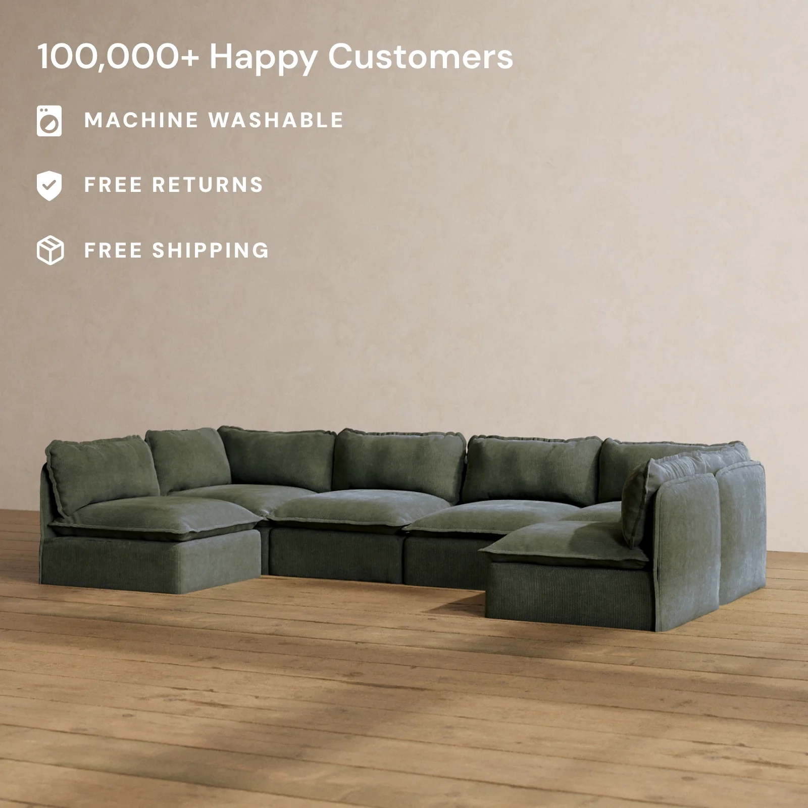 Slipcover Only - Modular Washable 6-Seater Open-Ends U-Sectional in Olivine - Image 2