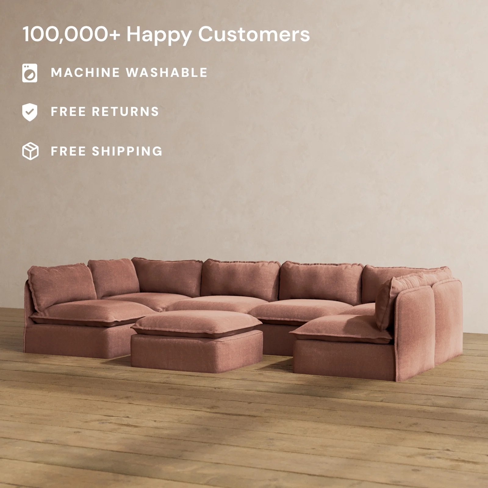 Slipcover Only - Modular Washable 6-Seater Open-Ends U-Sectional + Ottoman in Chestnut - Image 2
