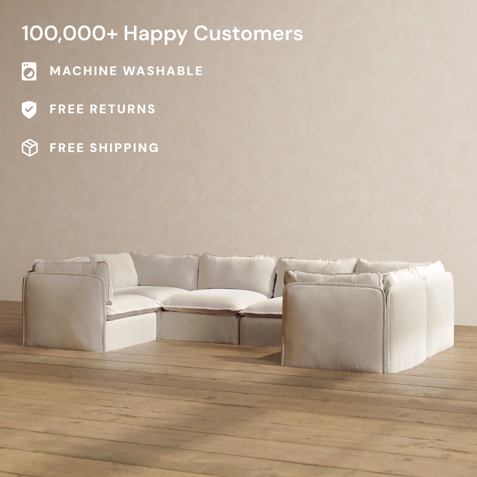 Slipcover Only - Modular Washable 6-Seater U-Sectional in Milk - Image 2