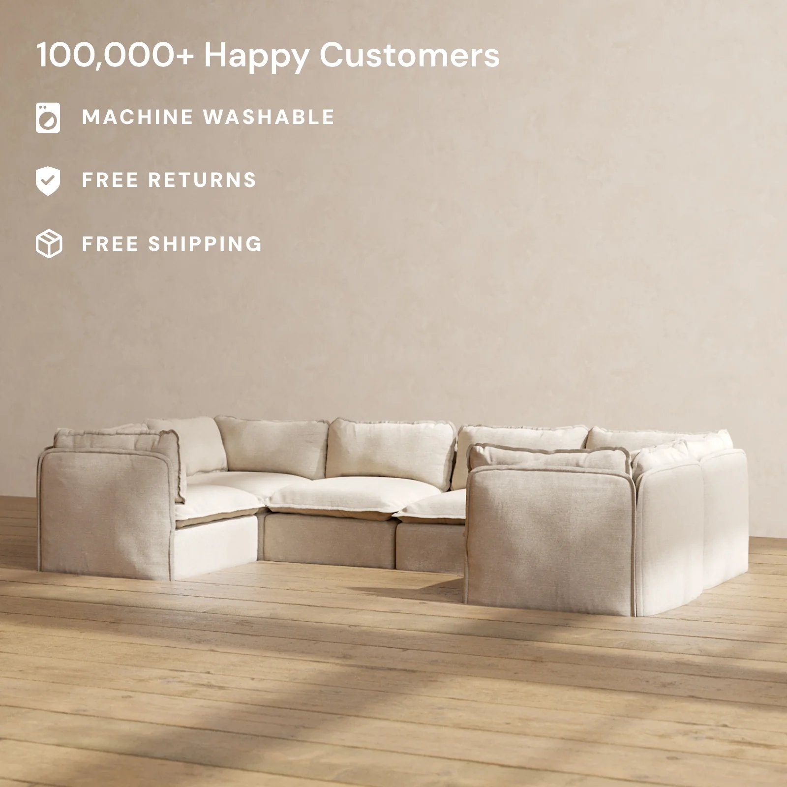 Slipcover Only - Modular Washable 6-Seater U-Sectional in Oat - Image 2