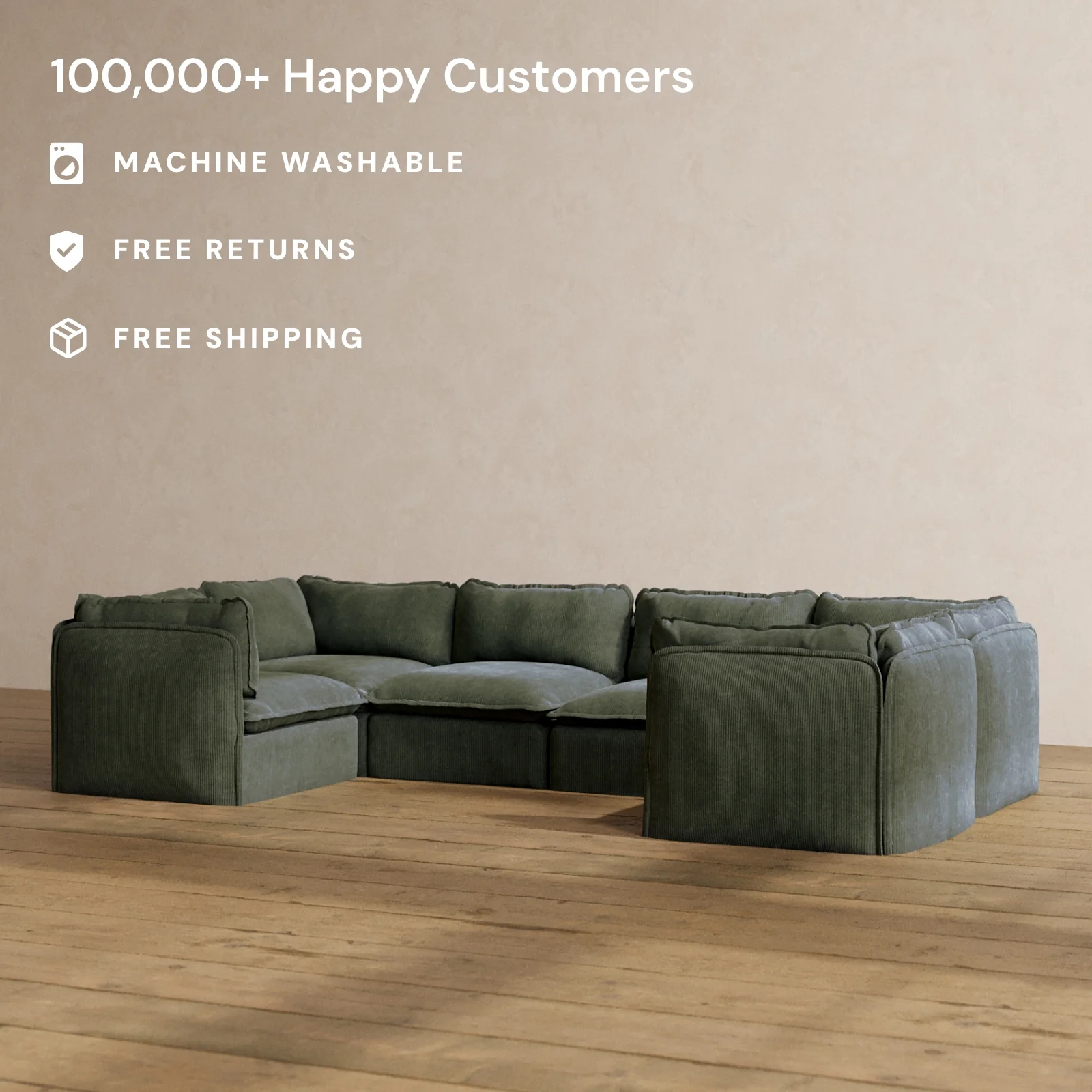 Slipcover Only - Modular Washable 6-Seater U-Sectional in Olivine - Image 2
