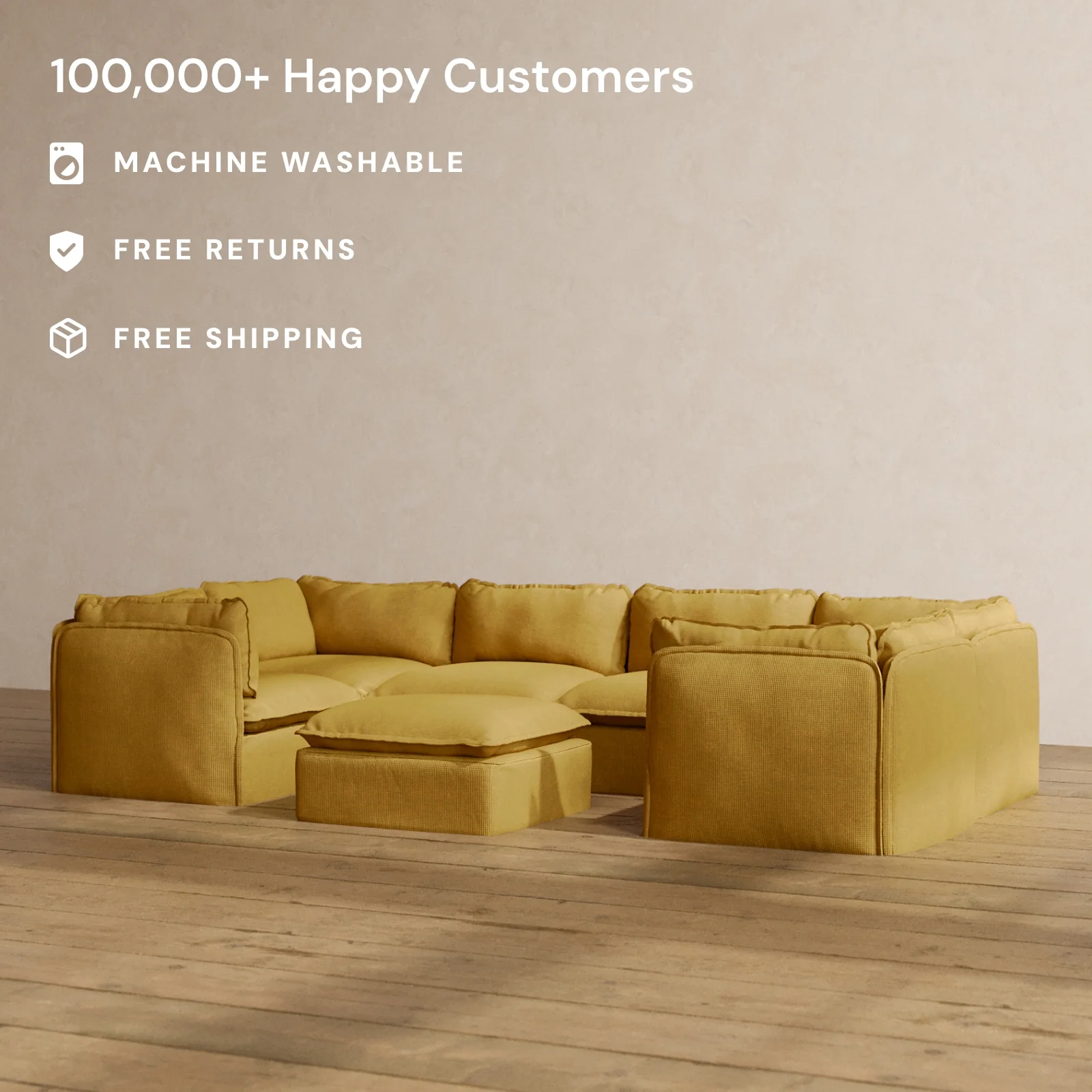 Slipcover Only - Modular Washable 6-Seater U-Sectional + Ottoman in Kiiro - Image 2