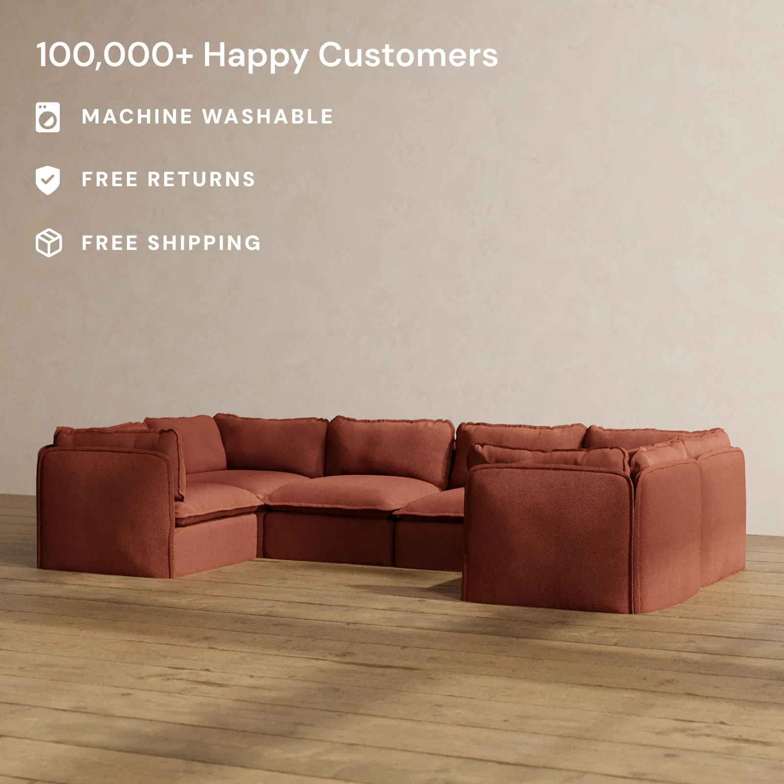 Slipcover Only - Modular Washable 6-Seater U-Sectional in Rust - Image 2
