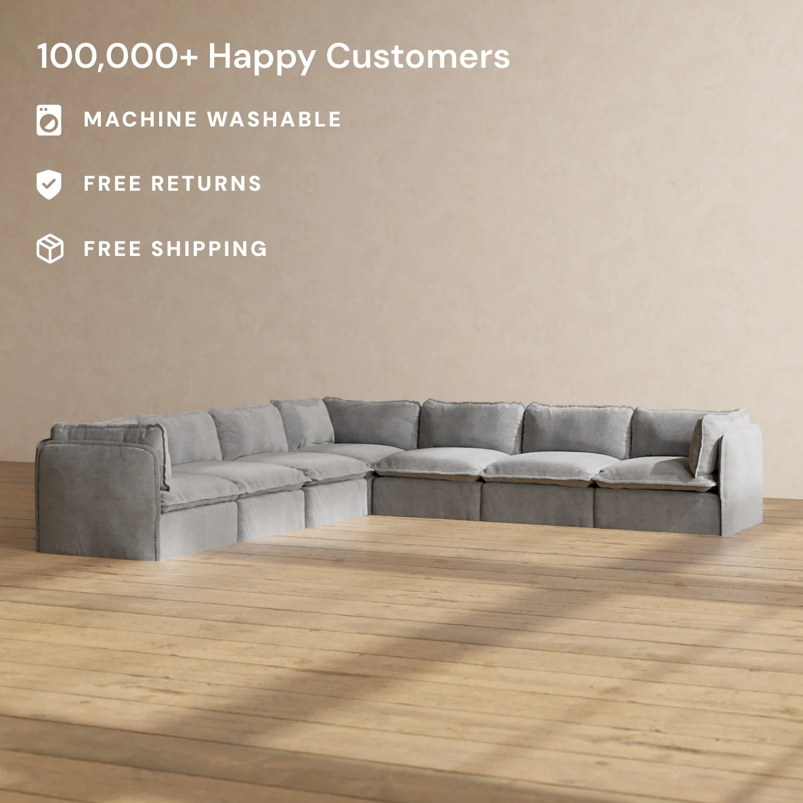 Slipcover Only - Modular Washable 7-Seater Corner Sectional in Ash - Image 2
