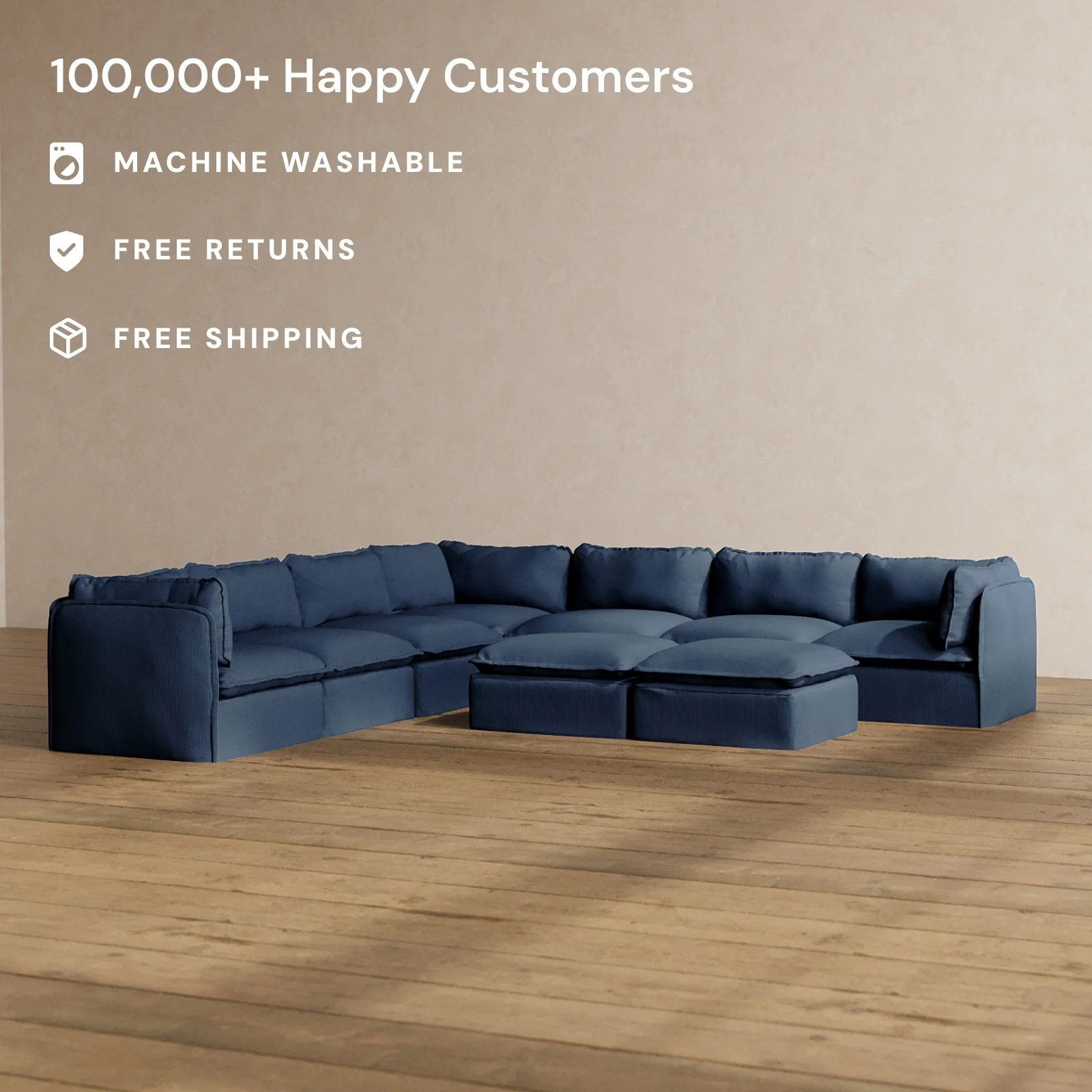 Slipcover Only - Modular Washable 7-Seater Corner Sectional + Bench Ottoman in Sumi - Image 2