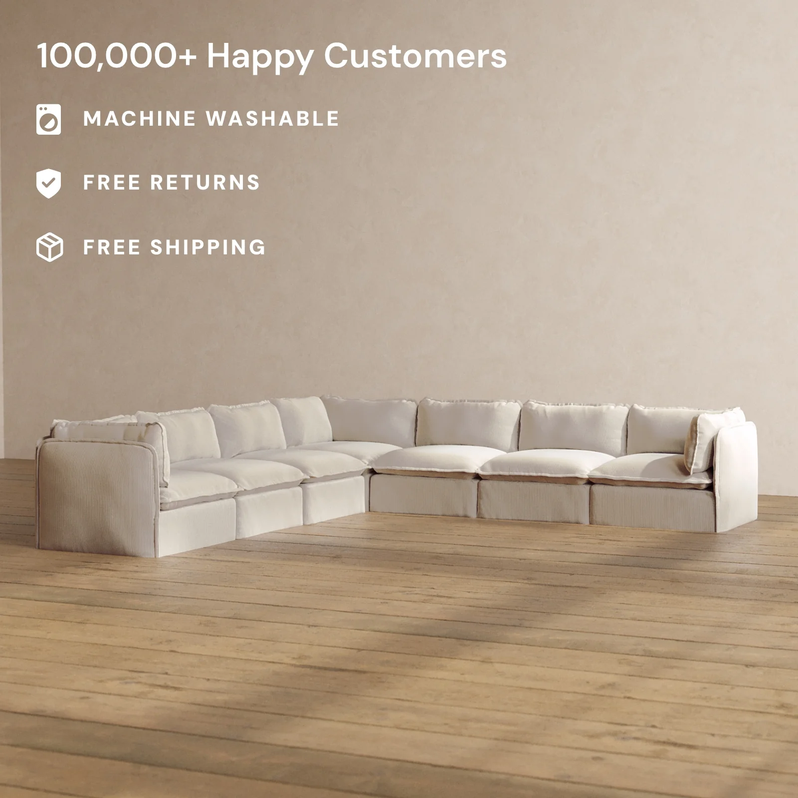 Slipcover Only - Modular Washable 7-Seater Corner Sectional in Milk - Image 2