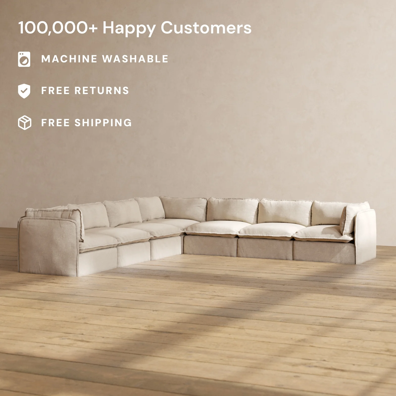 Slipcover Only - Modular Washable 7-Seater Corner Sectional in Oat - Image 2