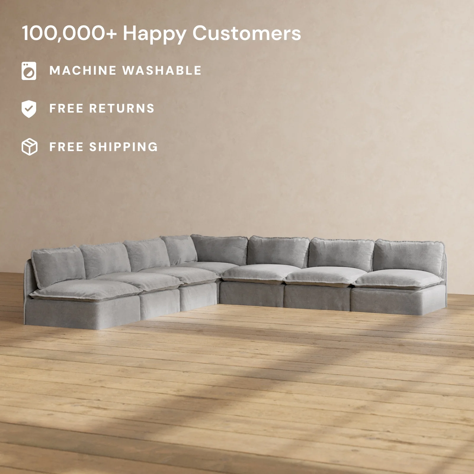 Slipcover Only - Modular Washable 7-Seater Open-Ends Corner Sectional in Ash - Image 2