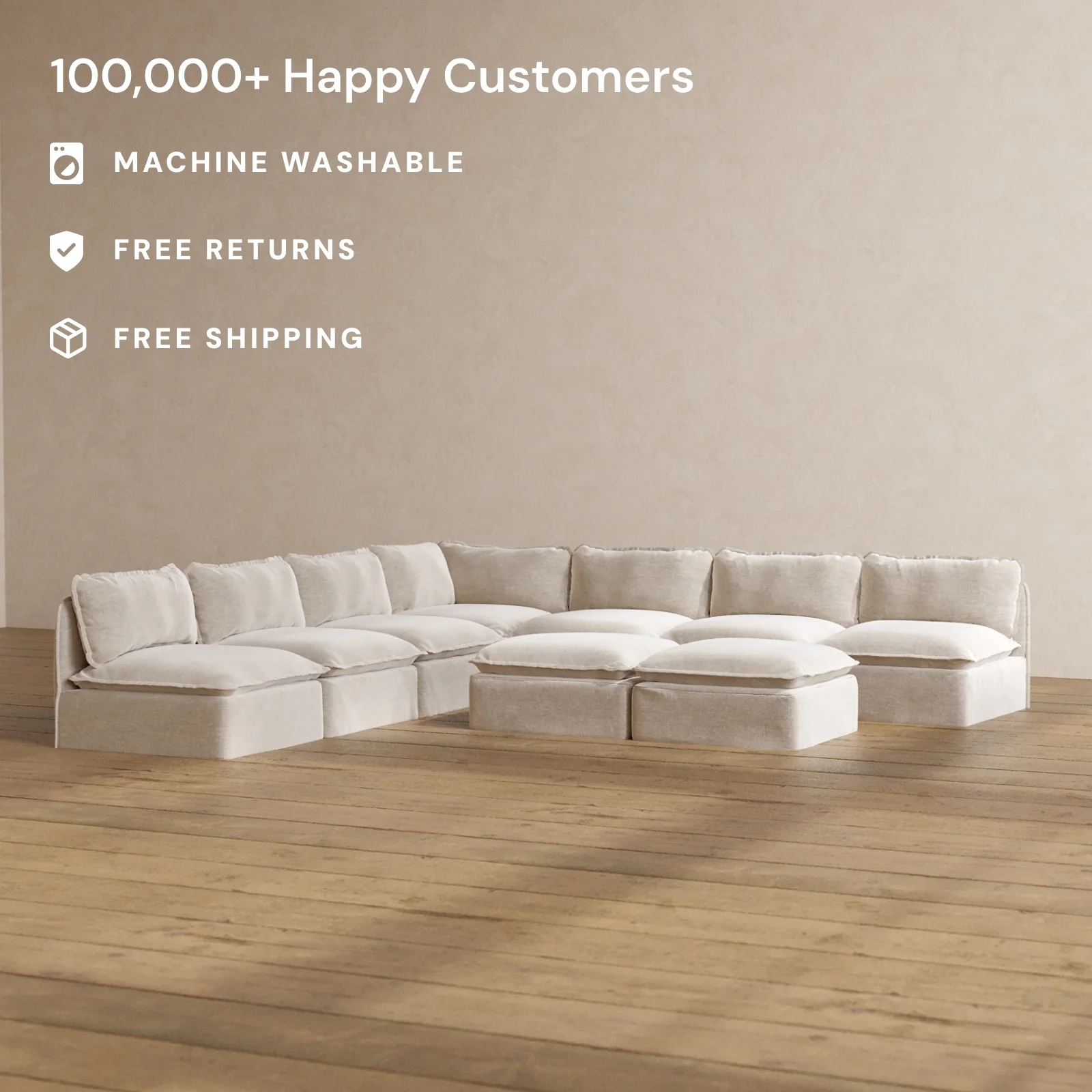 Slipcover Only - Modular Washable 7-Seater Open-Ends Corner Sectional + Bench Ottoman in Mist - Image 2