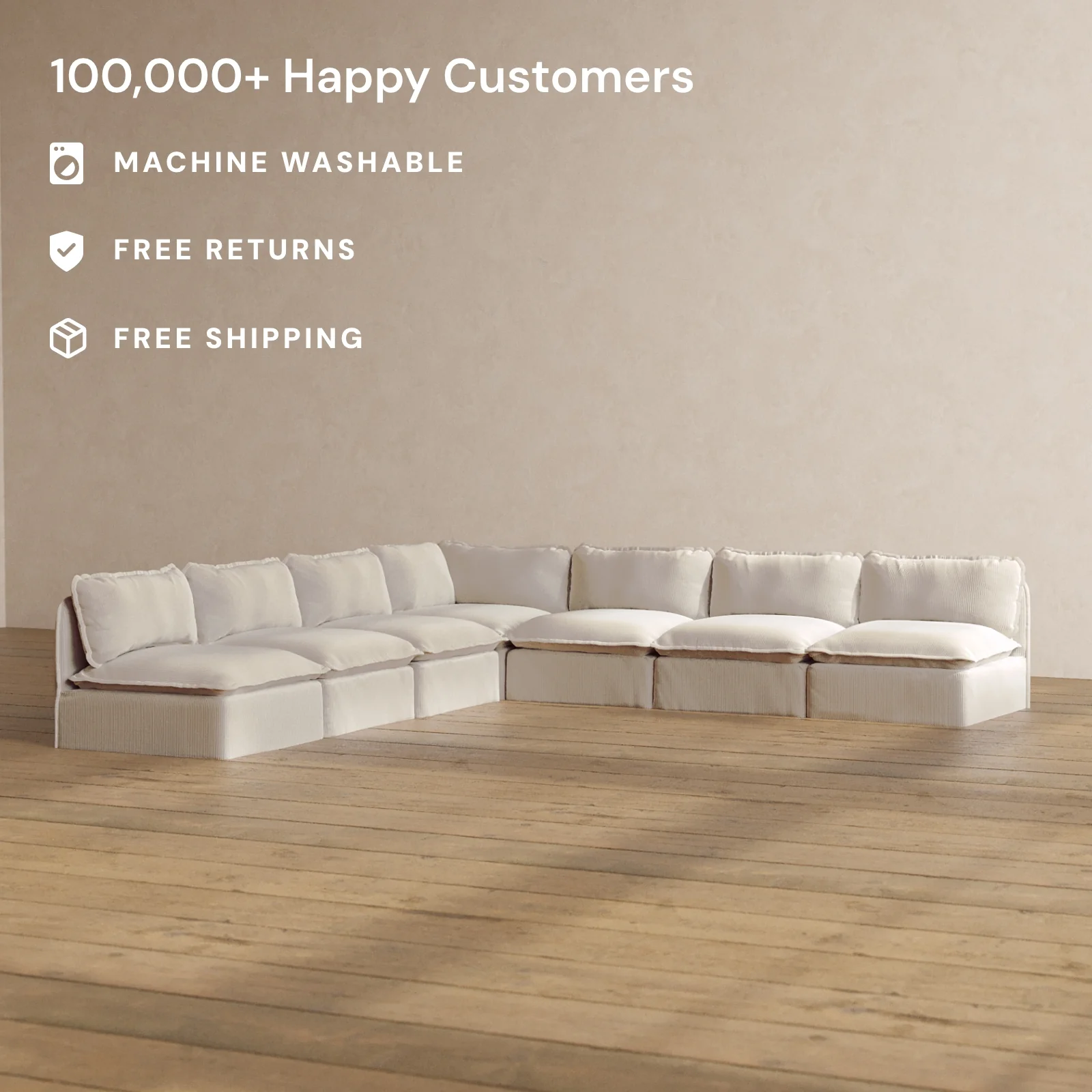 Slipcover Only - Modular Washable 7-Seater Open-Ends Corner Sectional in Milk - Image 2