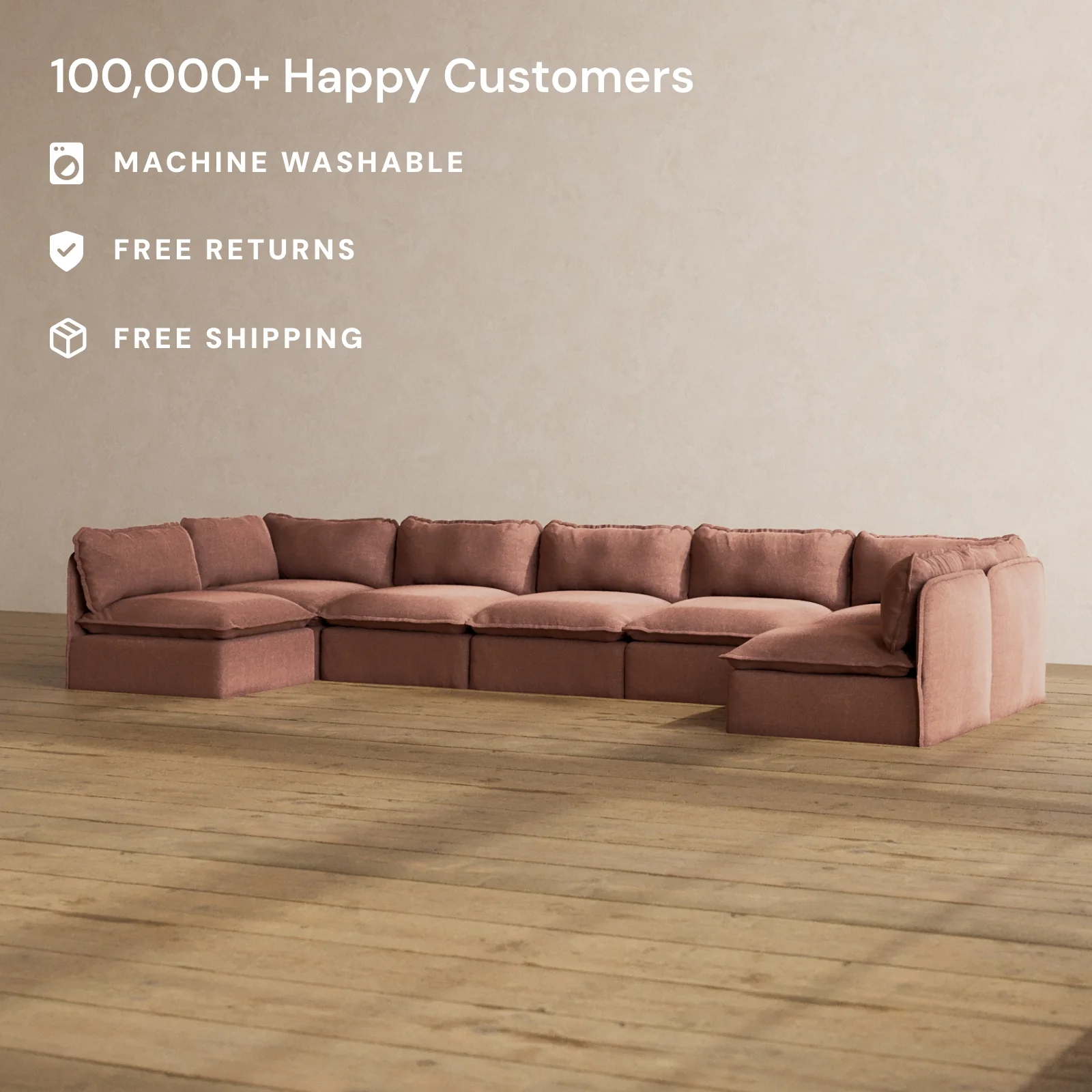 Slipcover Only - Modular Washable 7-Seater Open-Ends U-Sectional in Chestnut - Image 2