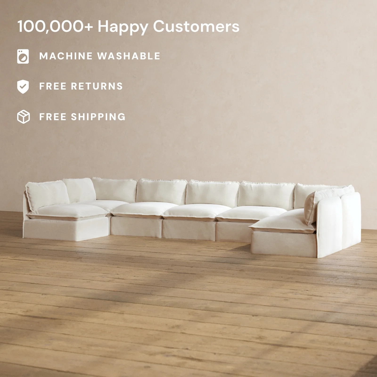 Slipcover Only - Modular Washable 7-Seater Open-Ends U-Sectional in Coco - Image 2