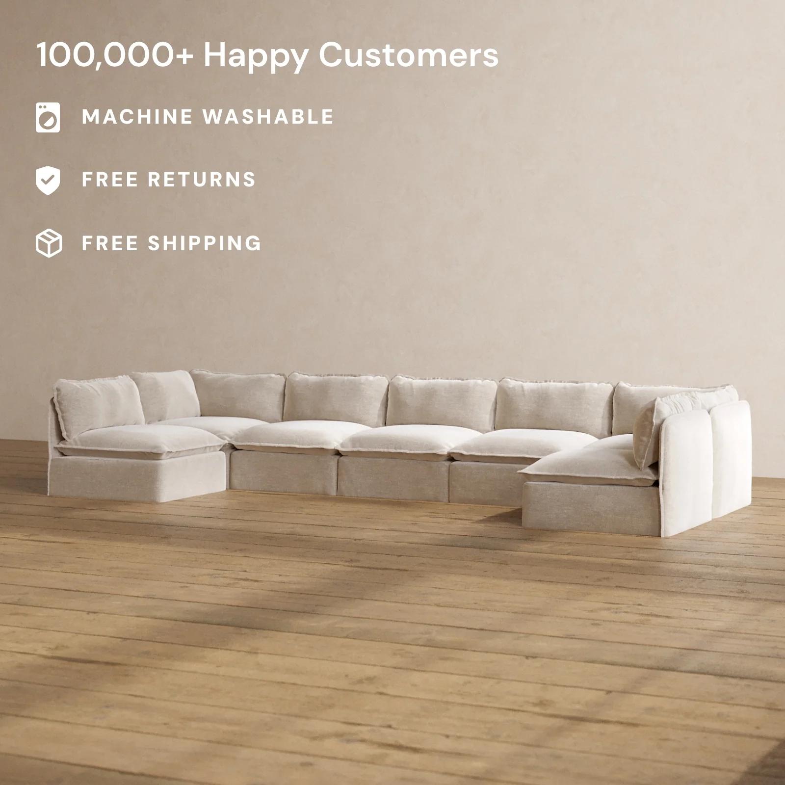 Slipcover Only - Modular Washable 7-Seater Open-Ends U-Sectional in Mist - Image 2