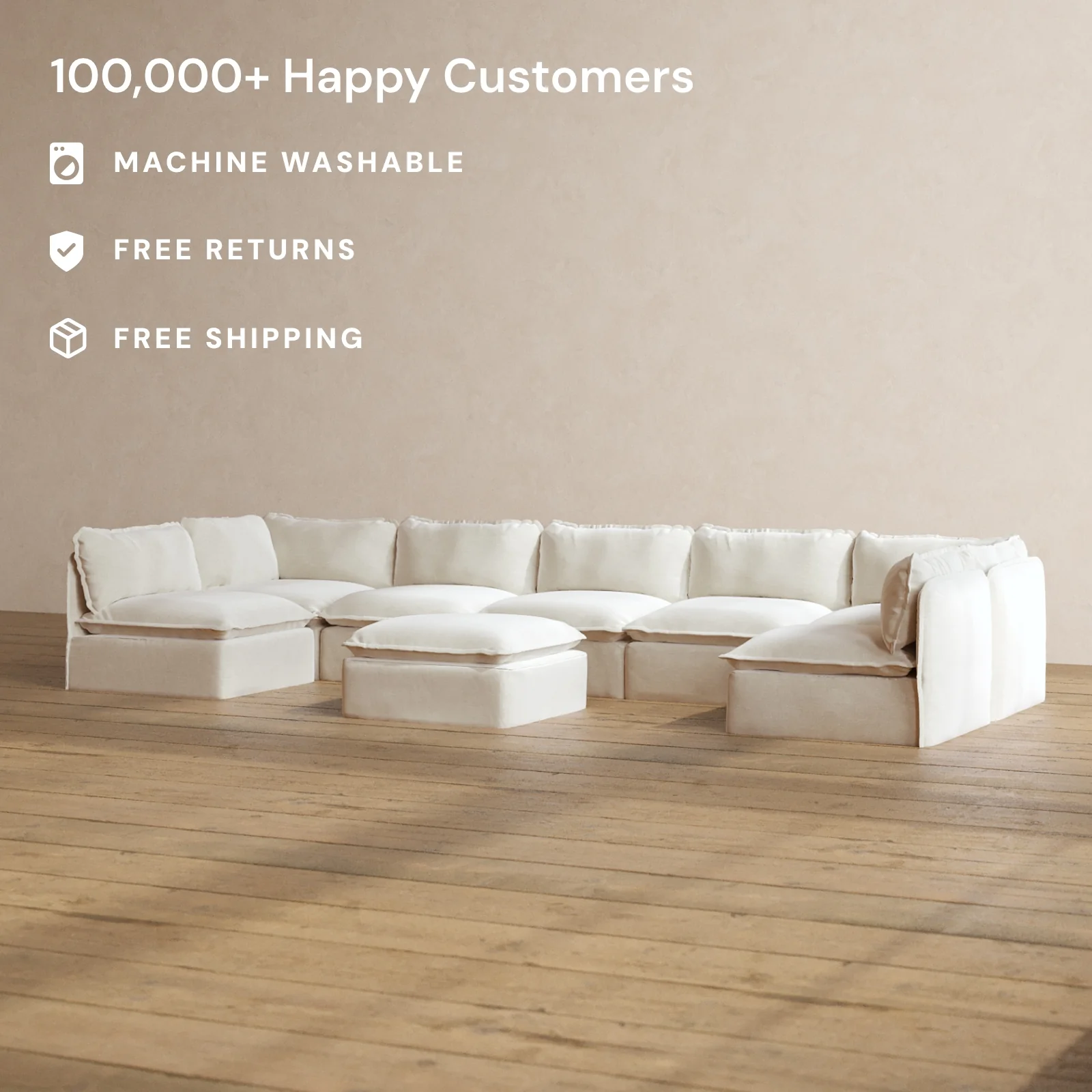 Slipcover Only - Modular Washable 7-Seater Open-Ends U-Sectional + Ottoman in Coco - Image 2