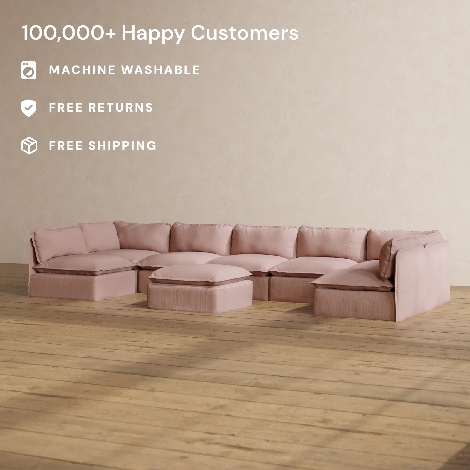 Slipcover Only - Modular Washable 7-Seater Open-Ends U-Sectional + Ottoman in Sakura - Image 2