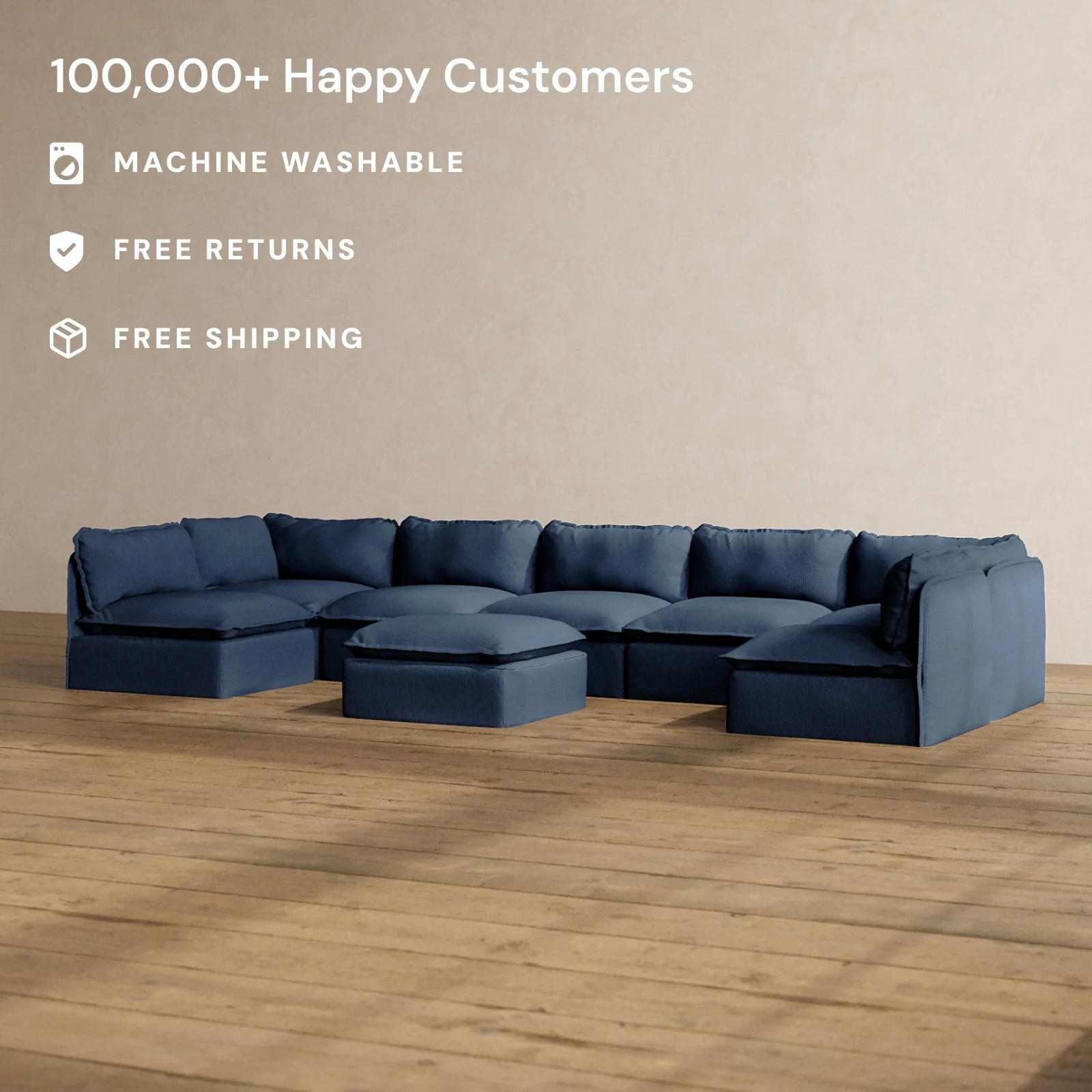 Slipcover Only - Modular Washable 7-Seater Open-Ends U-Sectional + Ottoman in Sumi - Image 2