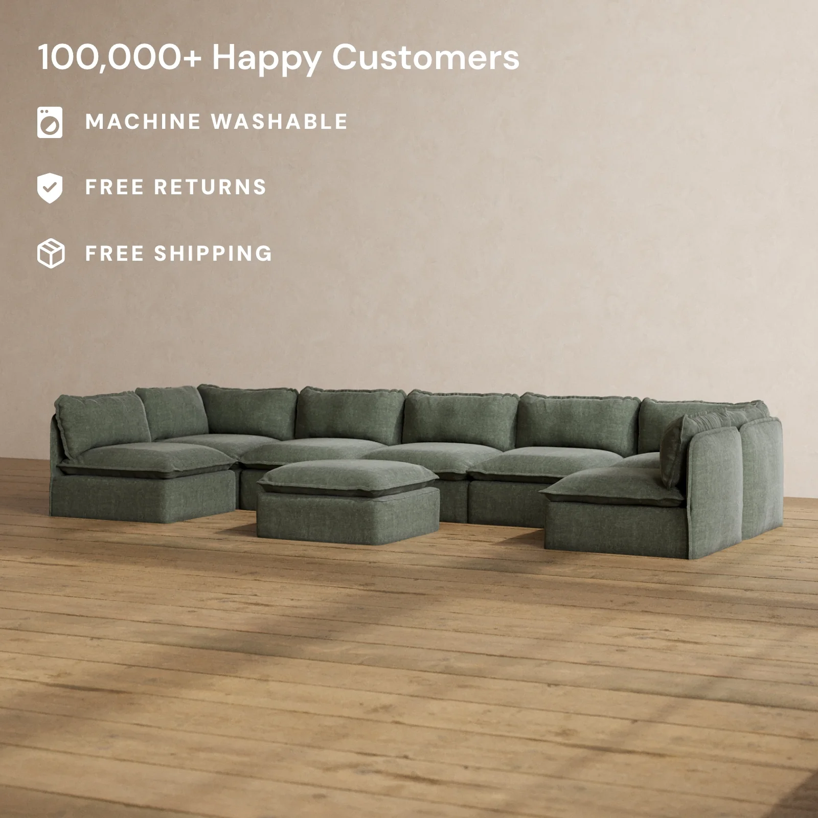 Slipcover Only - Modular Washable 7-Seater Open-Ends U-Sectional + Ottoman in Willow - Image 2