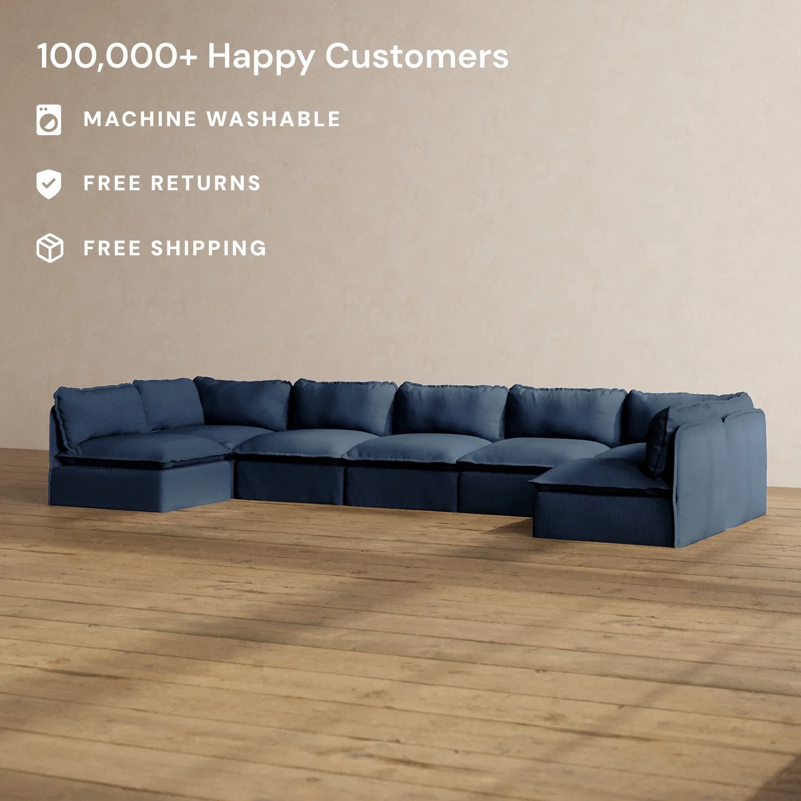Slipcover Only - Modular Washable 7-Seater Open-Ends U-Sectional in Sumi - Image 2