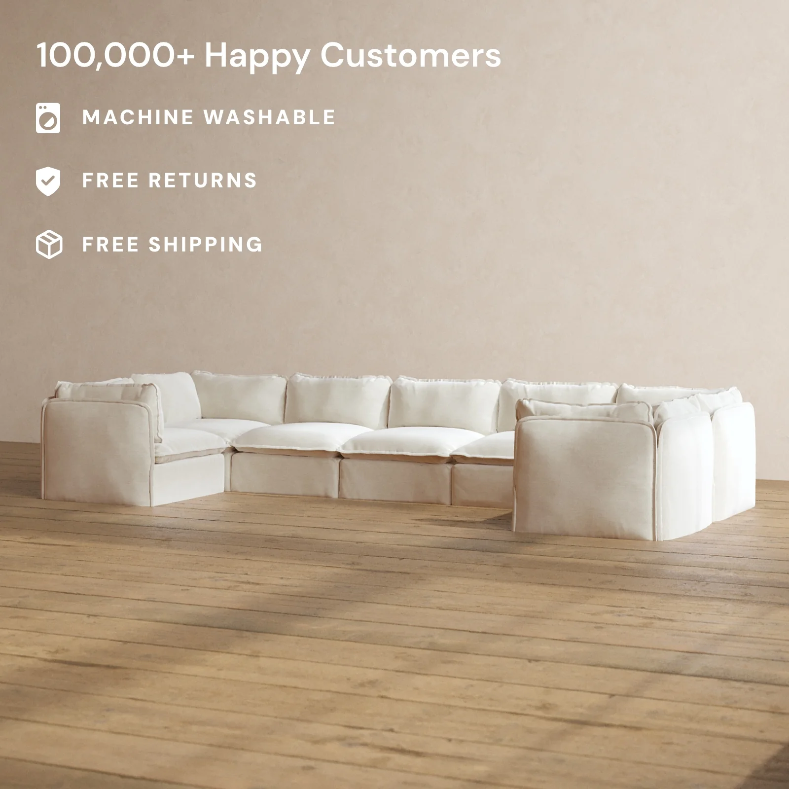 Slipcover Only - Modular Washable 7-Seater U-Sectional in Coco - Image 2
