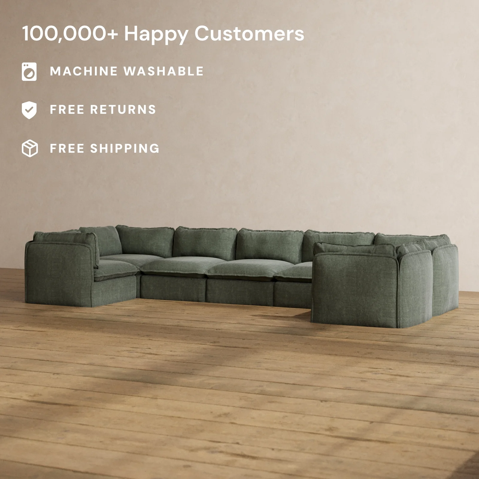 Slipcover Only - Modular Washable 7-Seater U-Sectional in Willow - Image 2
