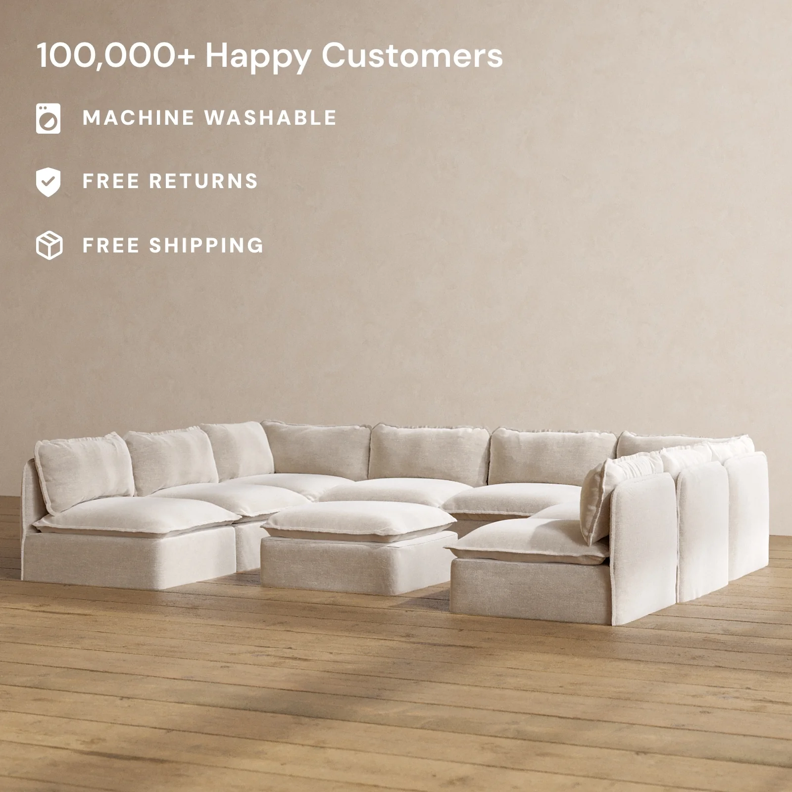 Slipcover Only - Modular Washable 8-Seater Open-Ends U-Sectional + Ottoman in Mist - Image 2