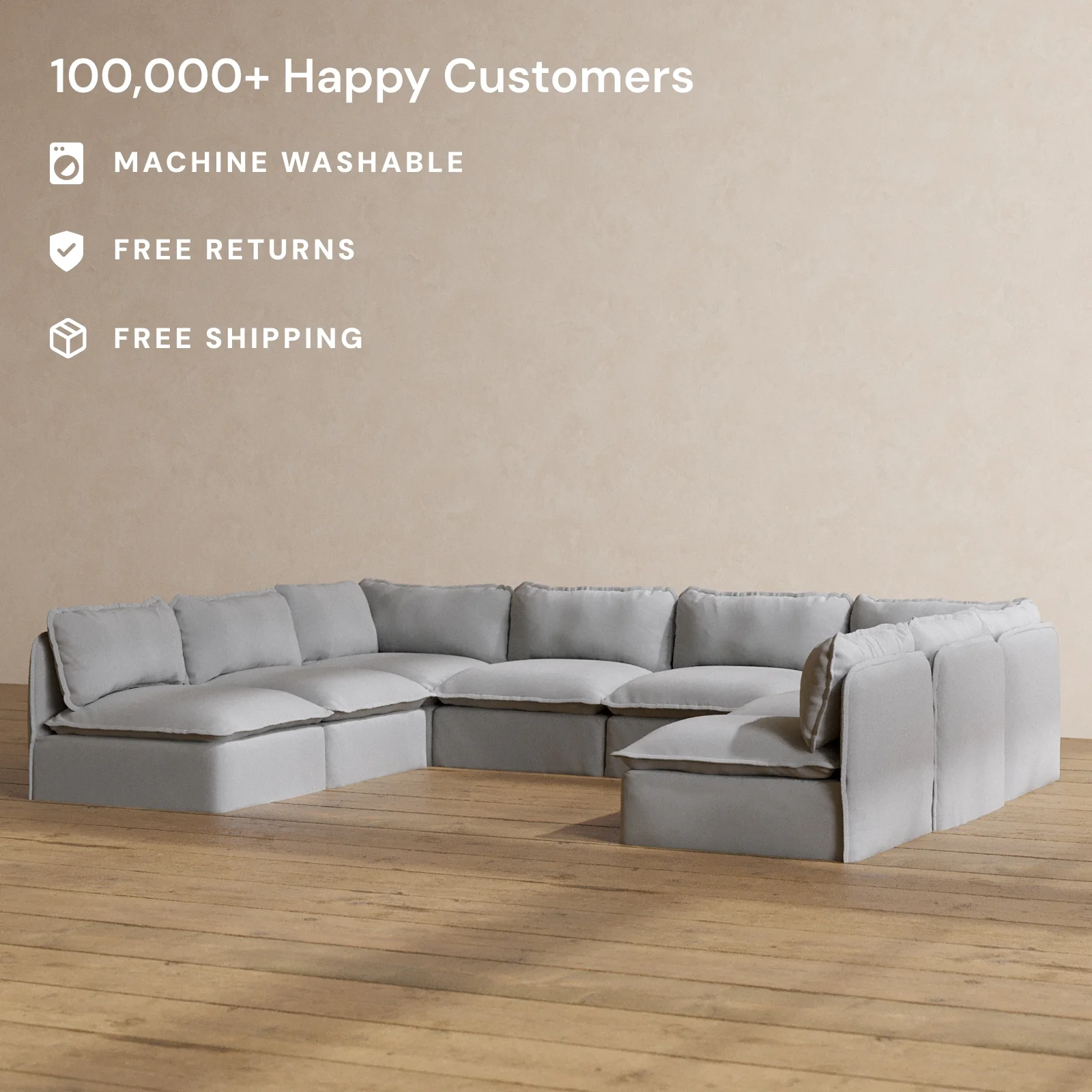 Slipcover Only - Modular Washable 8-Seater Open-Ends U-Sectional in Pumice - Image 2