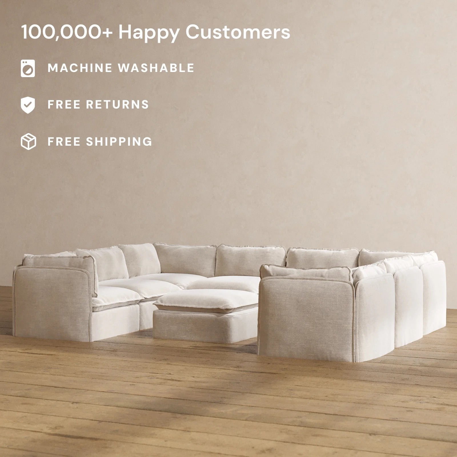 Slipcover Only - Modular Washable 8-Seater U-Sectional + Ottoman in Mist - Image 2