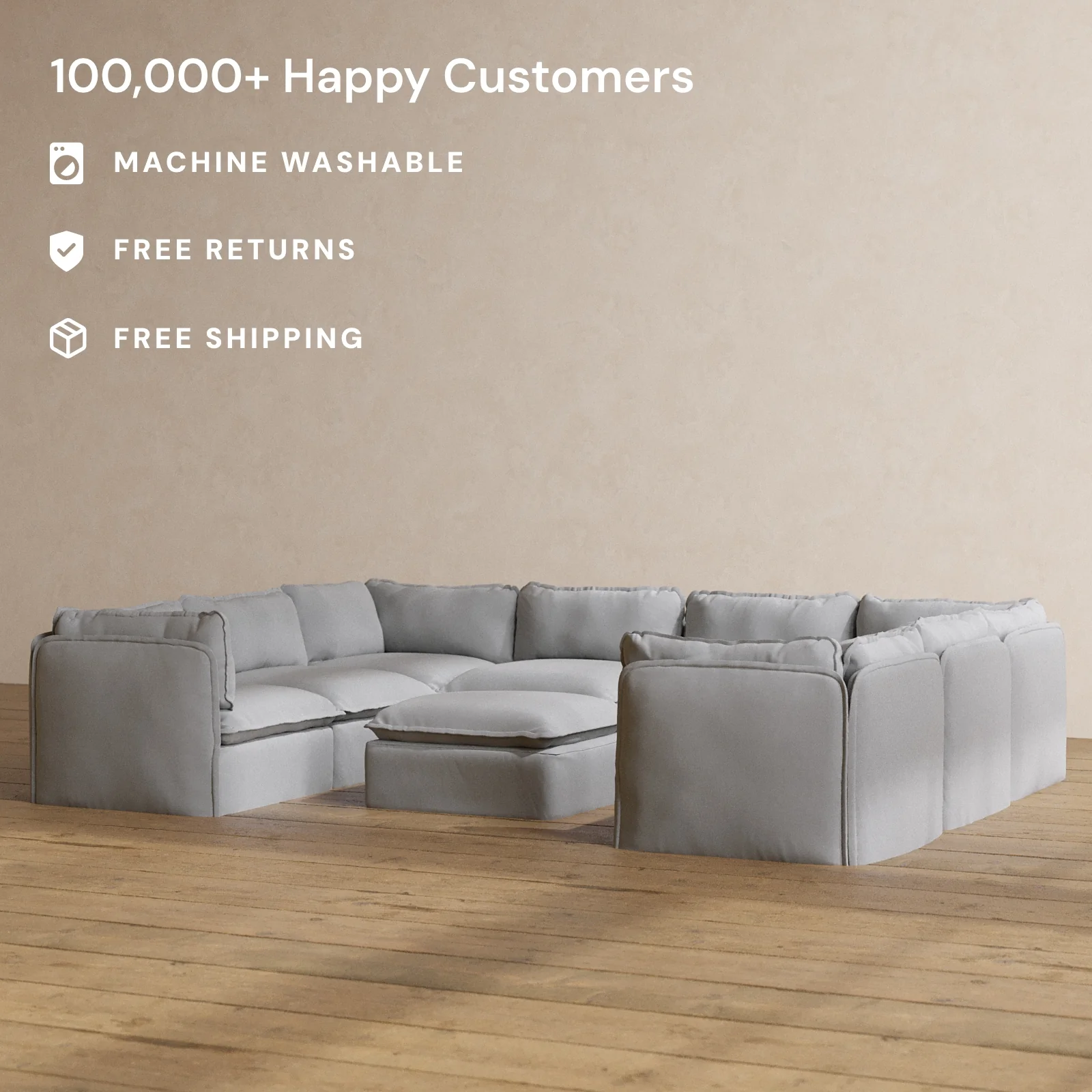 Slipcover Only - Modular Washable 8-Seater U-Sectional + Ottoman in Pumice - Image 2
