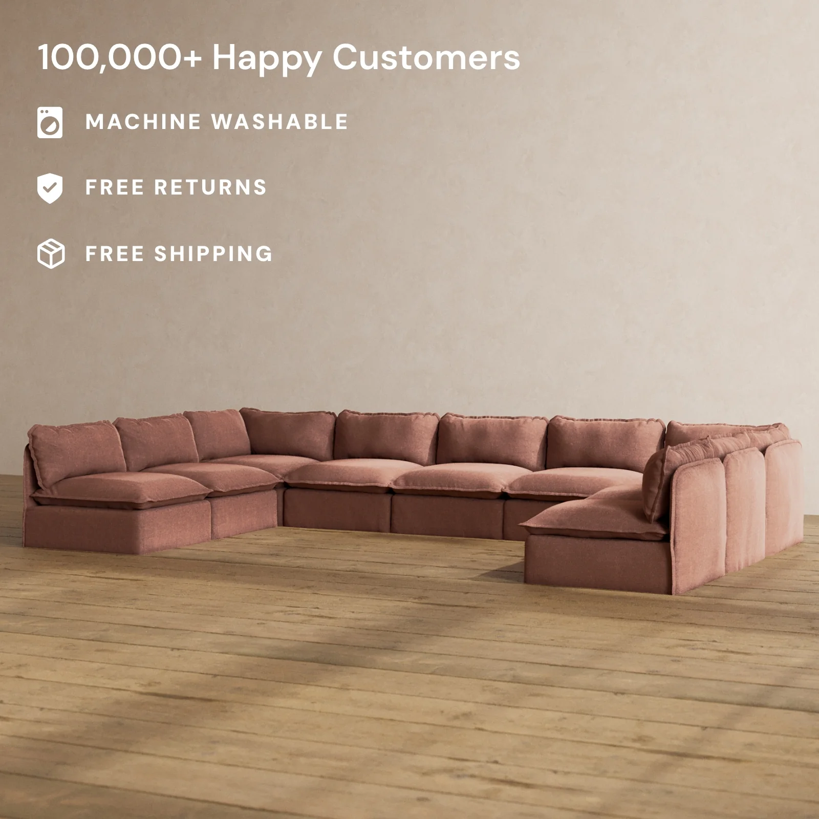 Slipcover Only - Modular Washable 9-Seater Open-Ends U-Sectional in Chestnut - Image 2