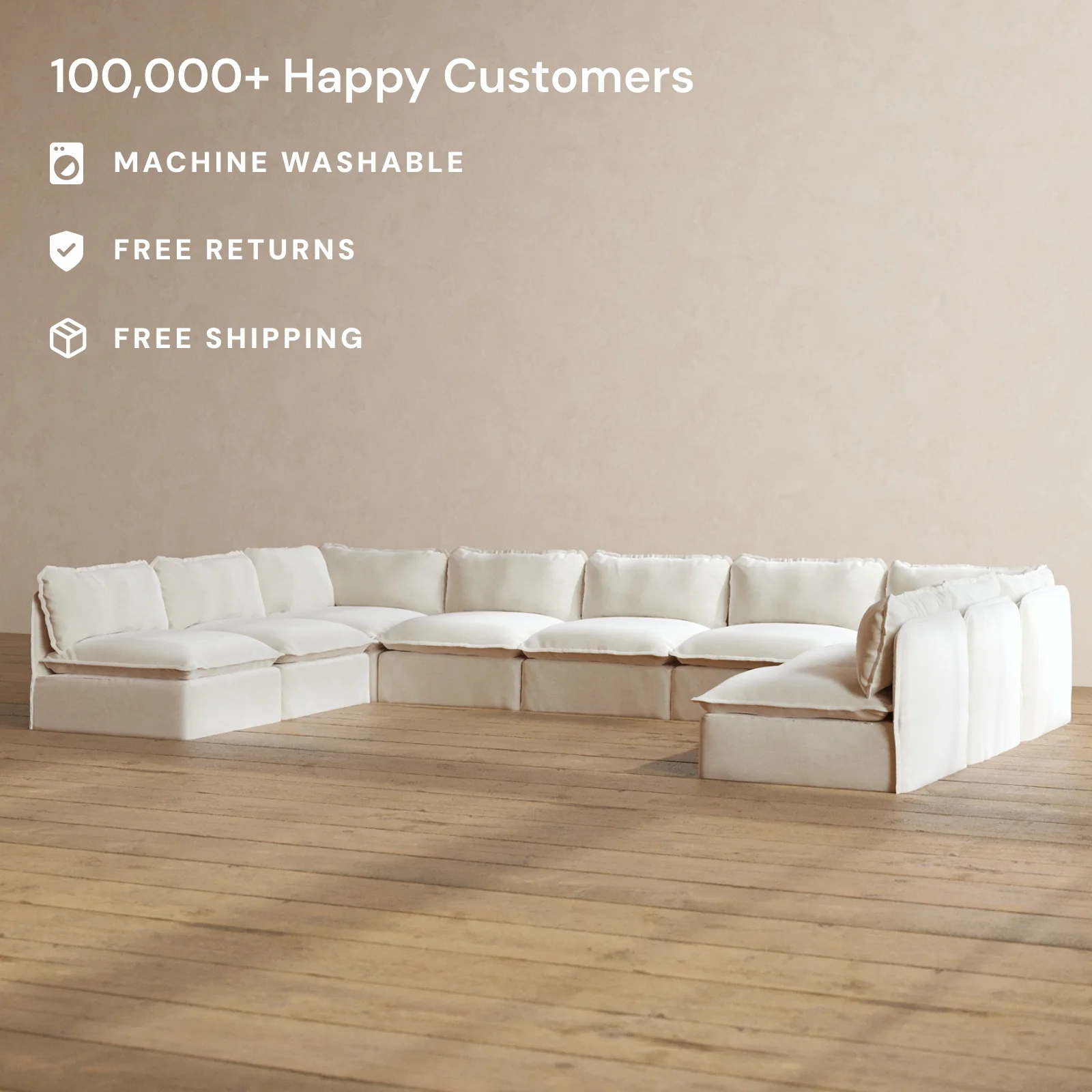 Slipcover Only - Modular Washable 9-Seater Open-Ends U-Sectional in Coco - Image 2