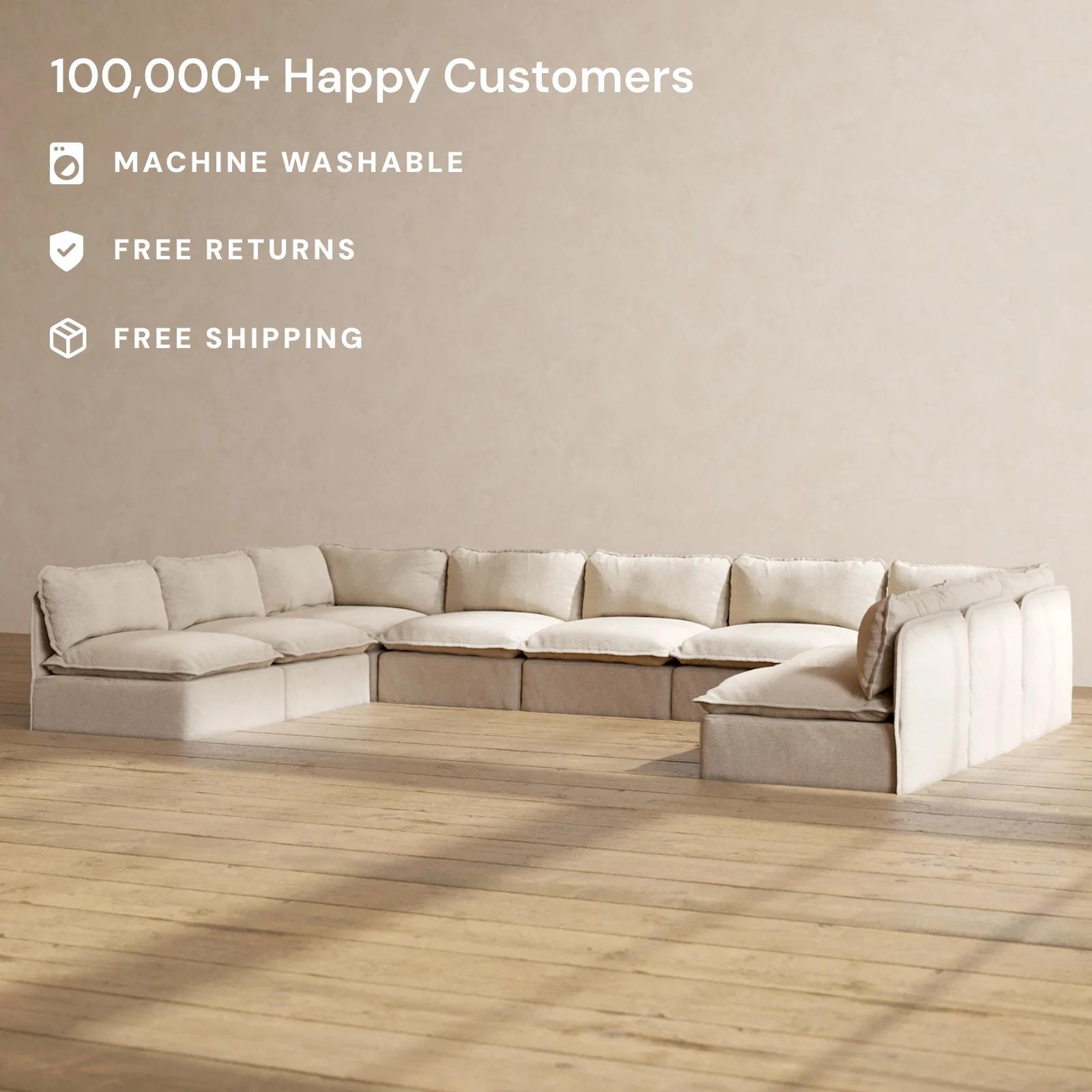 Slipcover Only - Modular Washable 9-Seater Open-Ends U-Sectional in Oat - Image 2