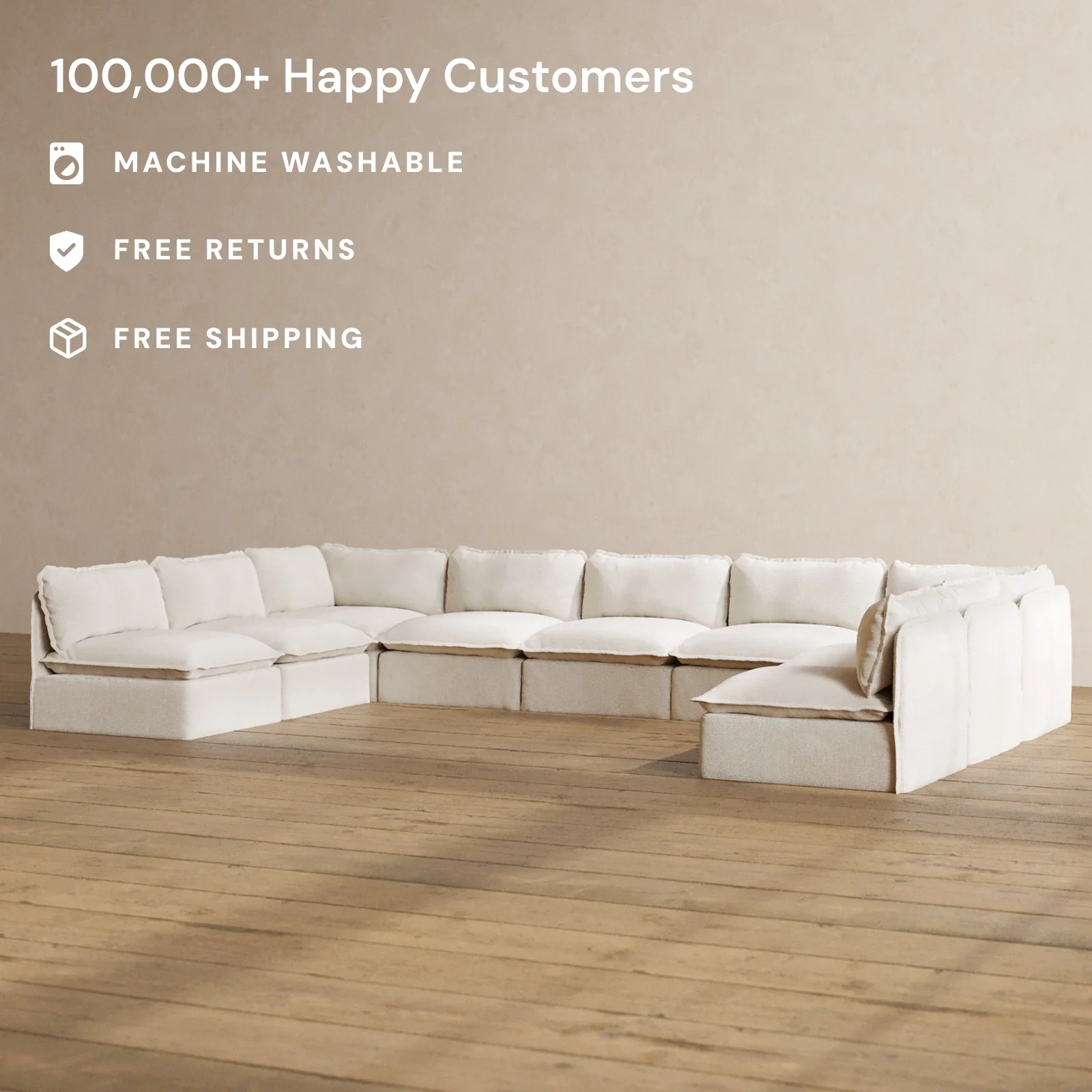 Slipcover Only - Modular Washable 9-Seater Open-Ends U-Sectional in Powder - Image 2