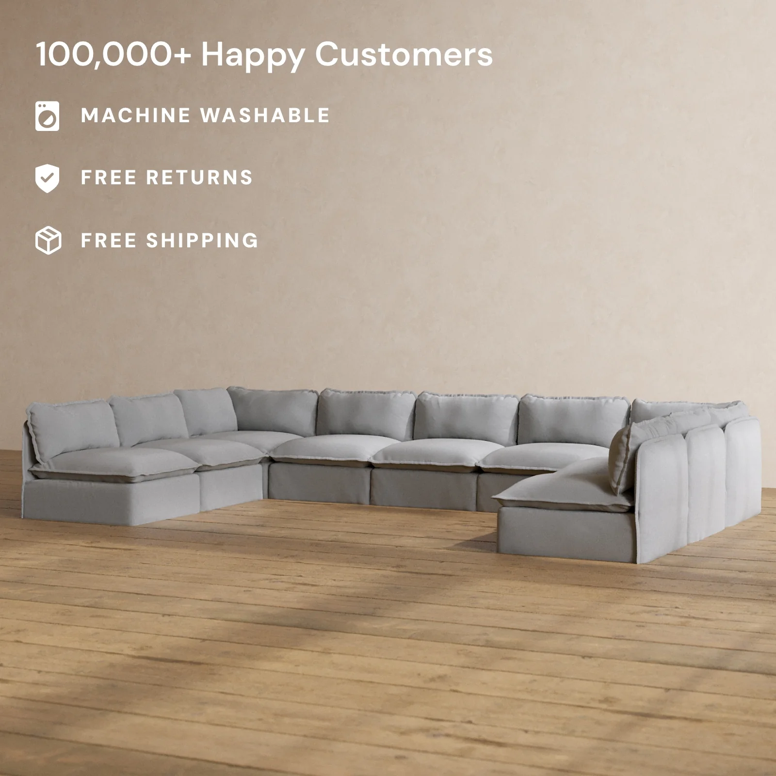 Slipcover Only - Modular Washable 9-Seater Open-Ends U-Sectional in Pumice - Image 2