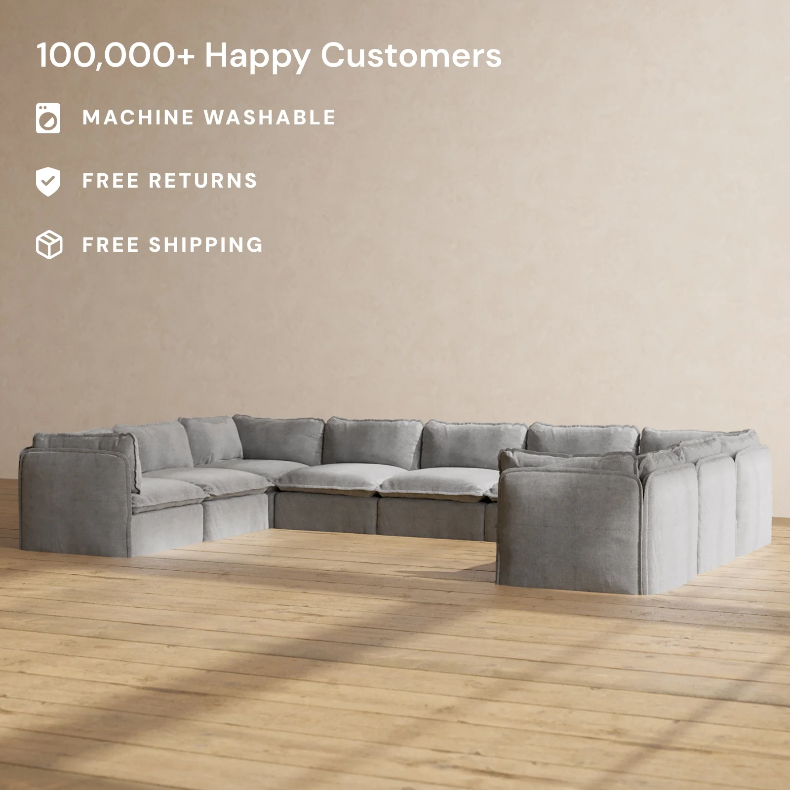 Slipcover Only - Modular Washable 9-Seater U-Sectional in Ash - Image 2