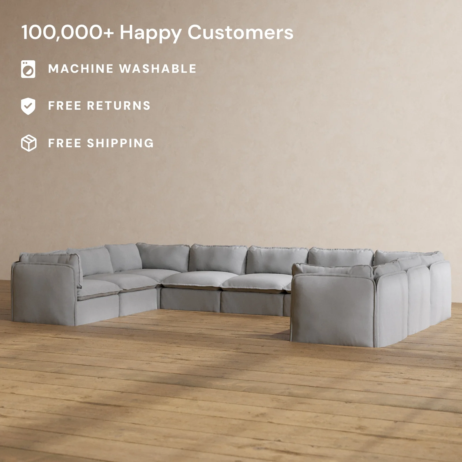 Slipcover Only - Modular Washable 9-Seater U-Sectional in Pumice - Image 2