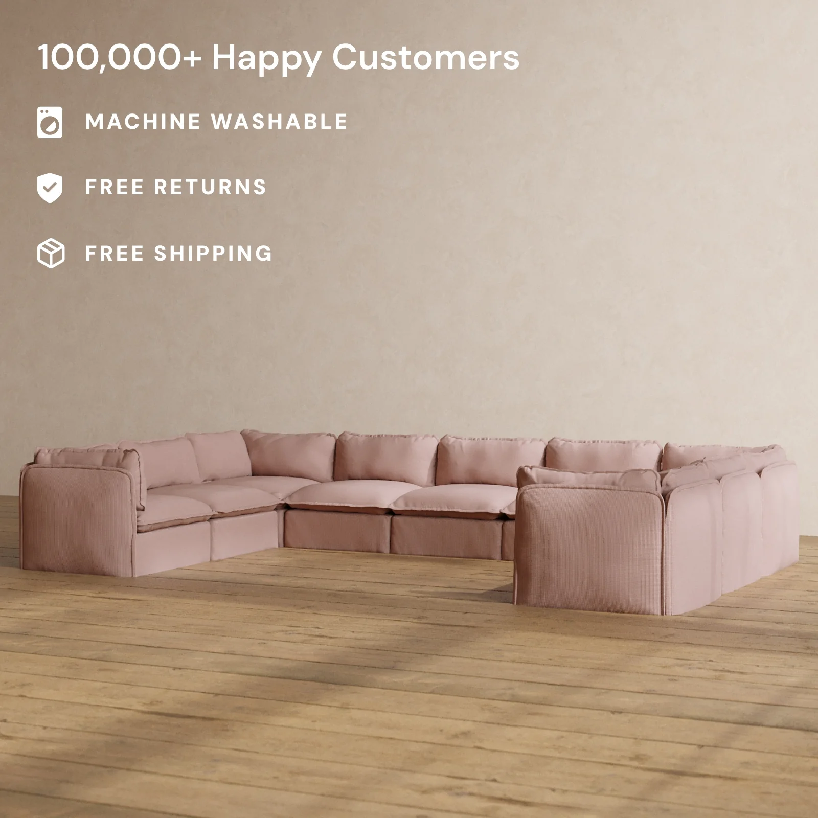 Slipcover Only - Modular Washable 9-Seater U-Sectional in Sakura - Image 2