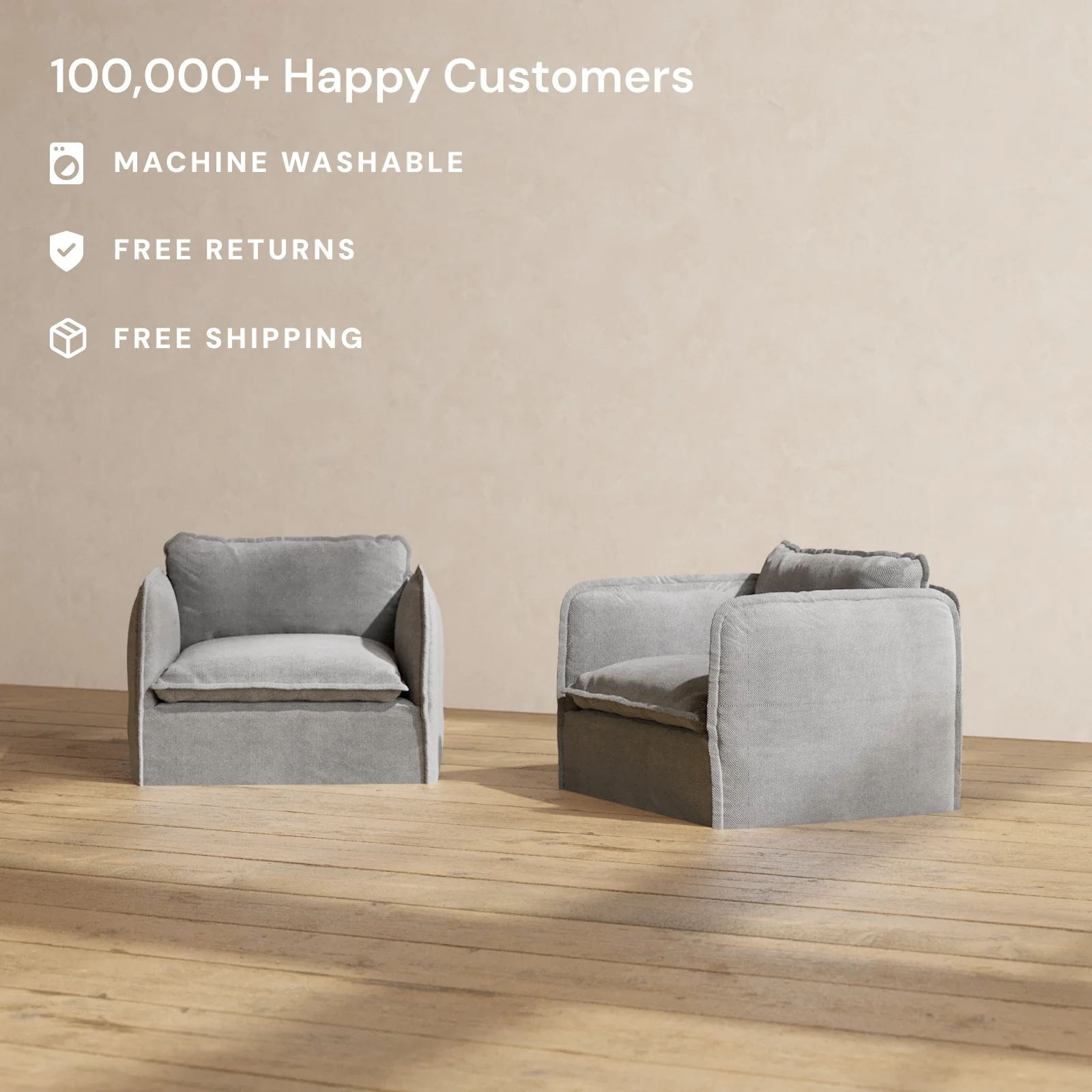 Slipcover Only - Modular Washable Armchair Set in Ash - Image 2